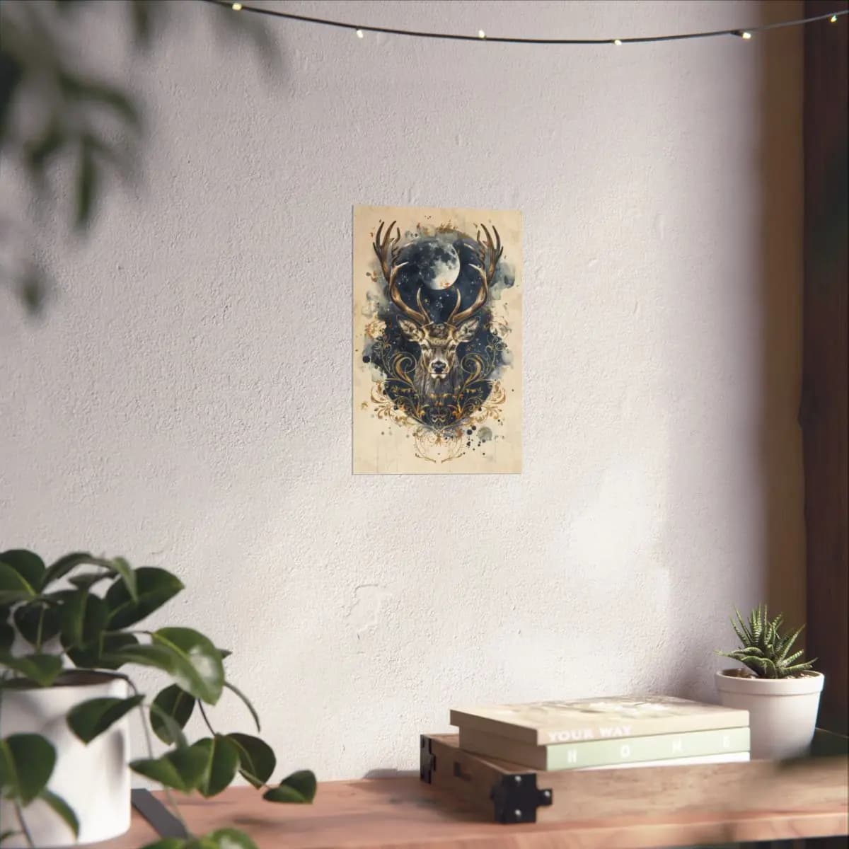 Majestic Stag Beneath the Starlit Moon - Matte Vertical Posters mockup angle 6