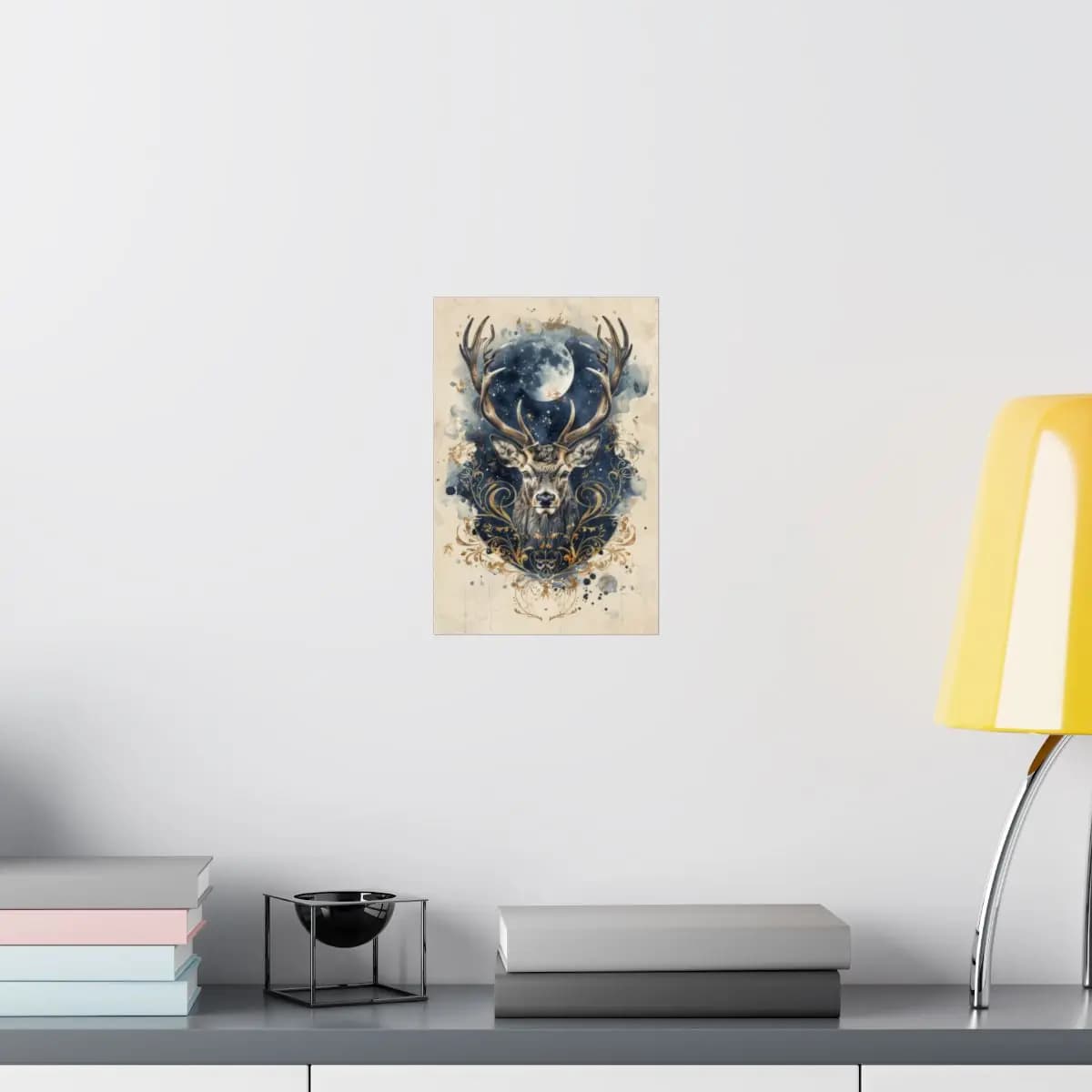 Majestic Stag Beneath the Starlit Moon - Matte Vertical Posters mockup angle 8