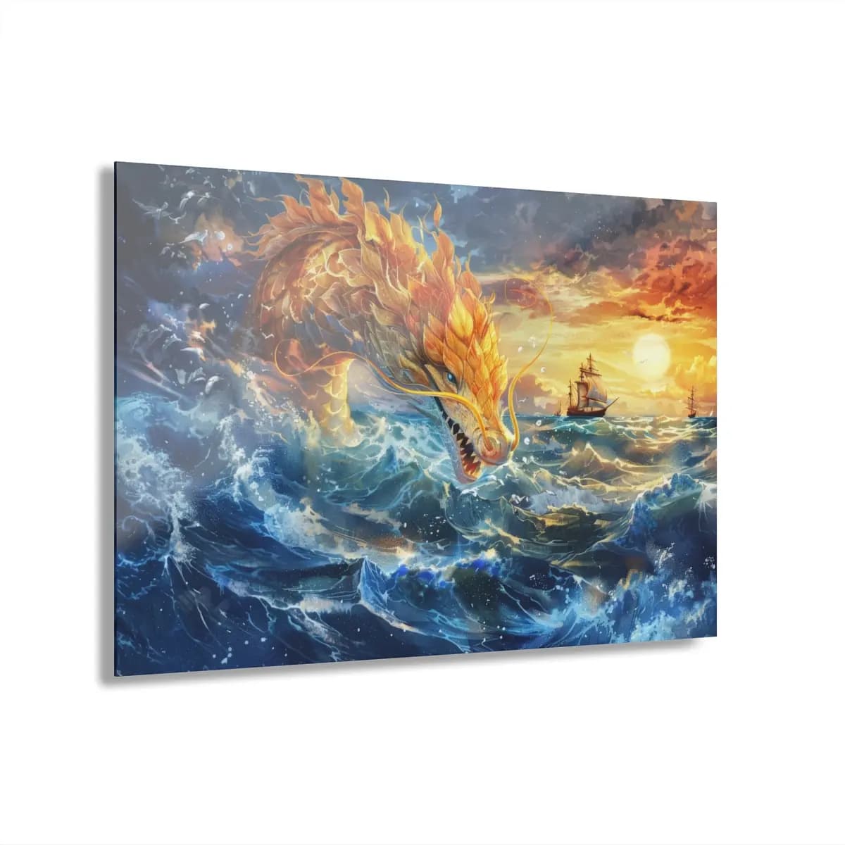 The Golden Sea Serpent of Raging Waters - Acrylic Prints (French Cleat Hanging) mockup angle 1