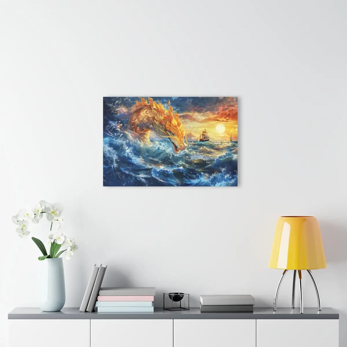 The Golden Sea Serpent of Raging Waters - Acrylic Prints (French Cleat Hanging) mockup angle 4