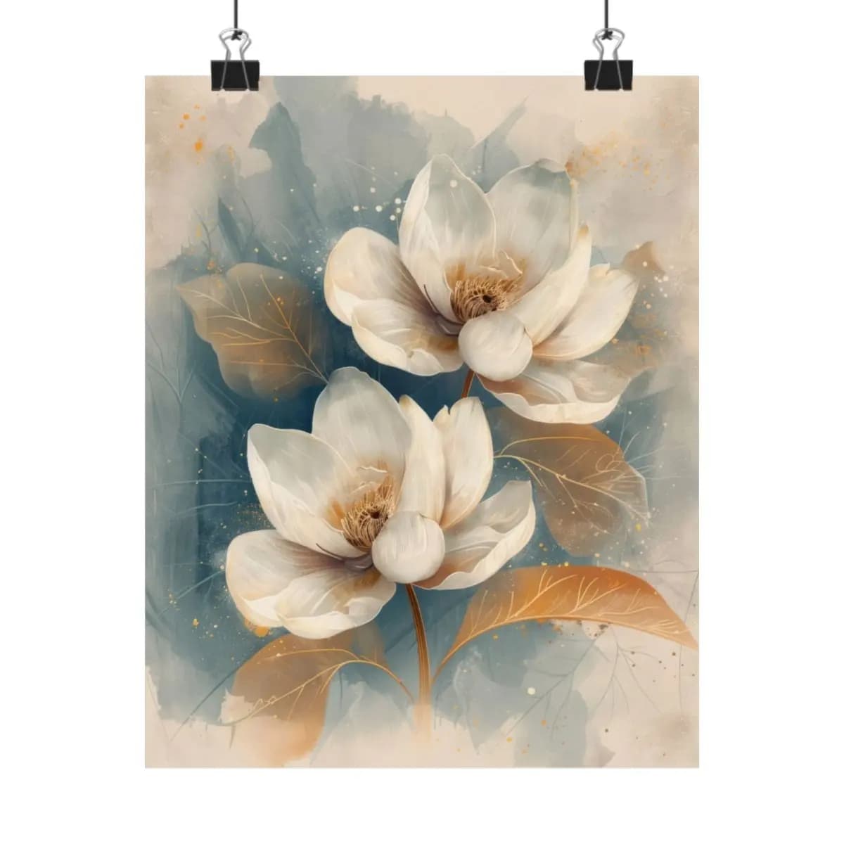 Two White Magnolias with Golden Accents - Matte Vertical Posters mockup angle 1