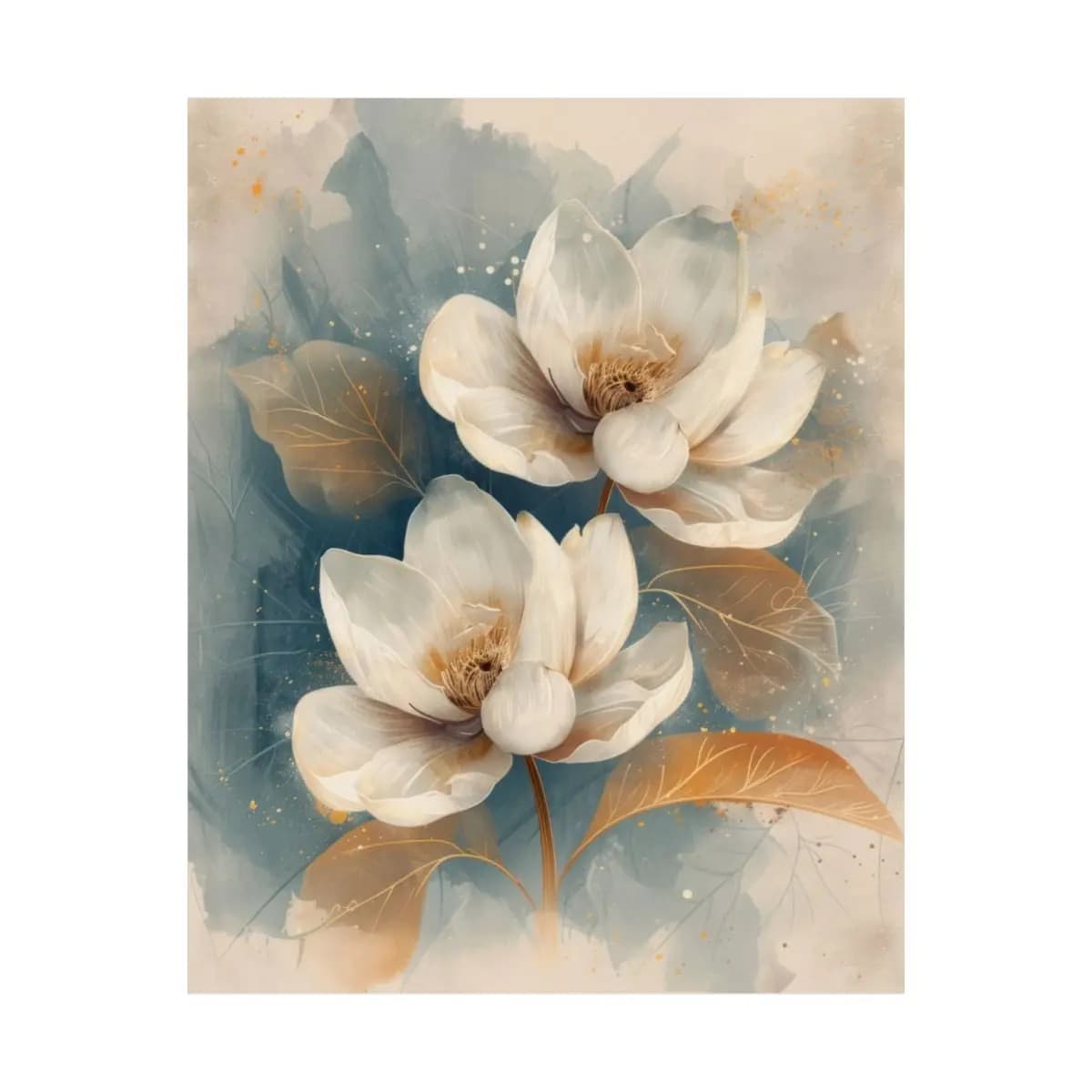 Two White Magnolias with Golden Accents - Matte Vertical Posters mockup angle 2