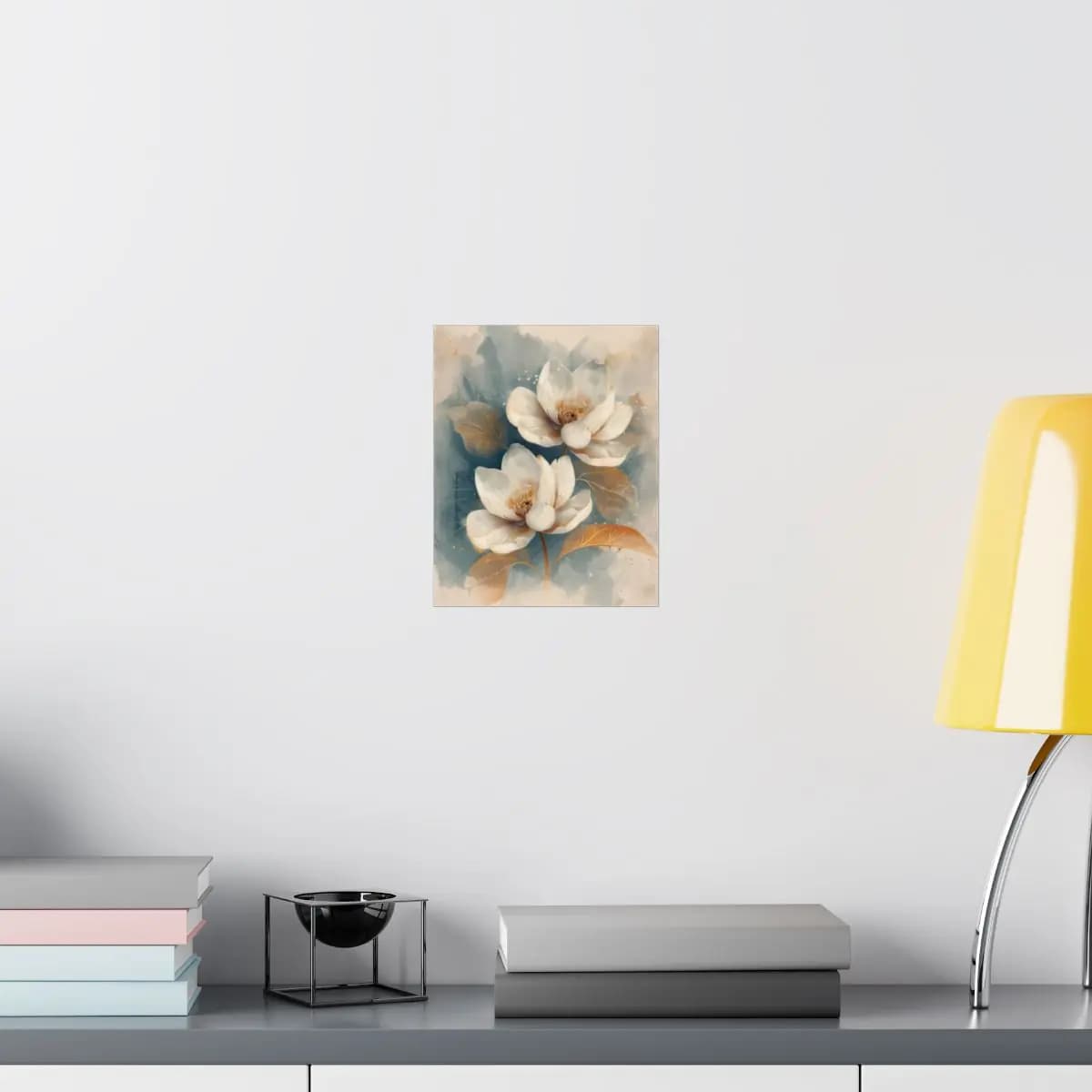 Two White Magnolias with Golden Accents - Matte Vertical Posters mockup angle 8