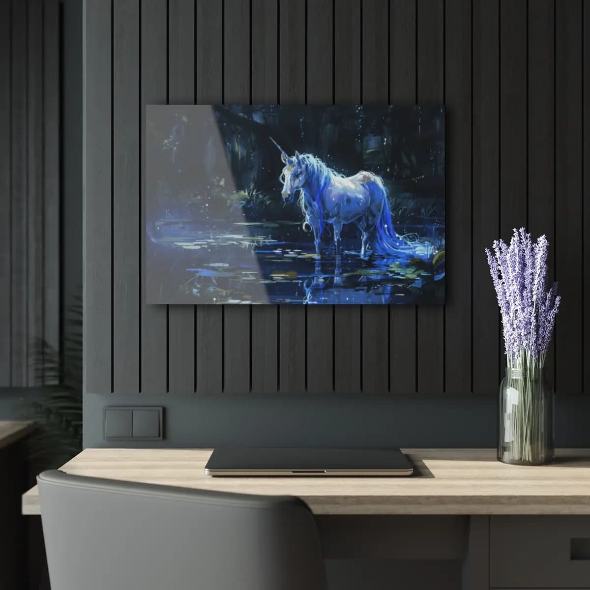 Luminous Unicorn in an Enchanted Swamp - Acrylic Prints (French Cleat Hanging) mockup angle 5