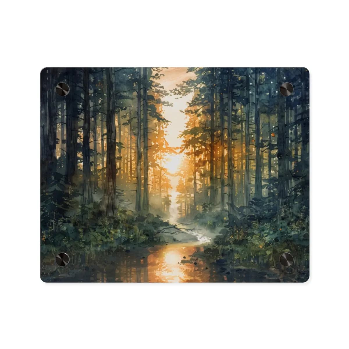 Golden Sunset Deep Within the Forest - Acrylic Wall Art Panels mockup angle 1