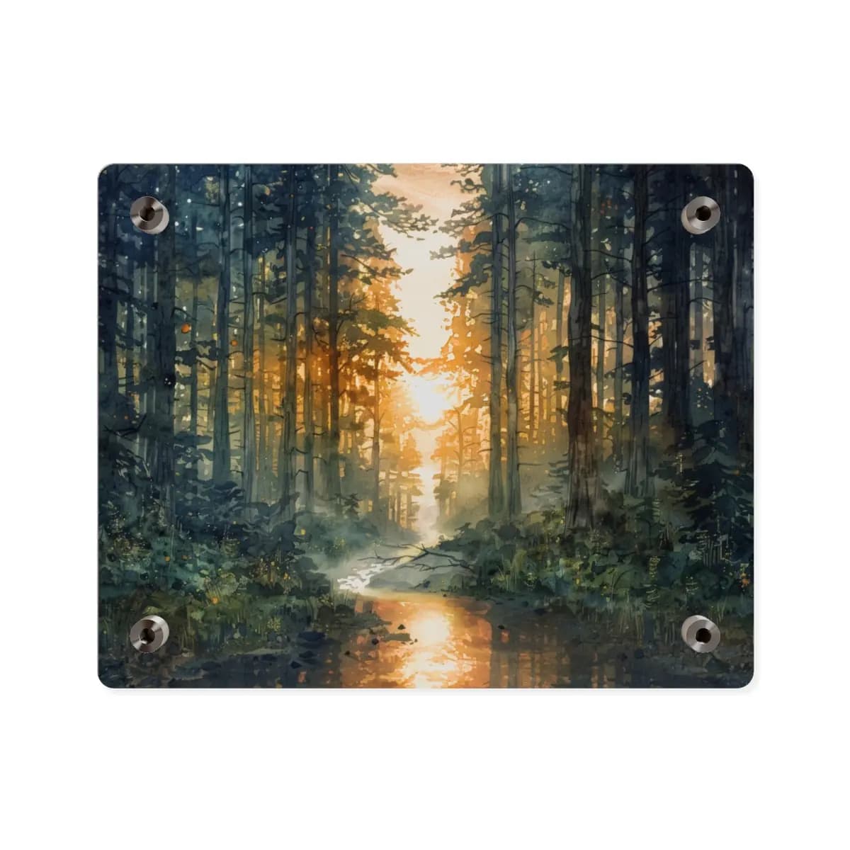 Golden Sunset Deep Within the Forest - Acrylic Wall Art Panels mockup angle 2