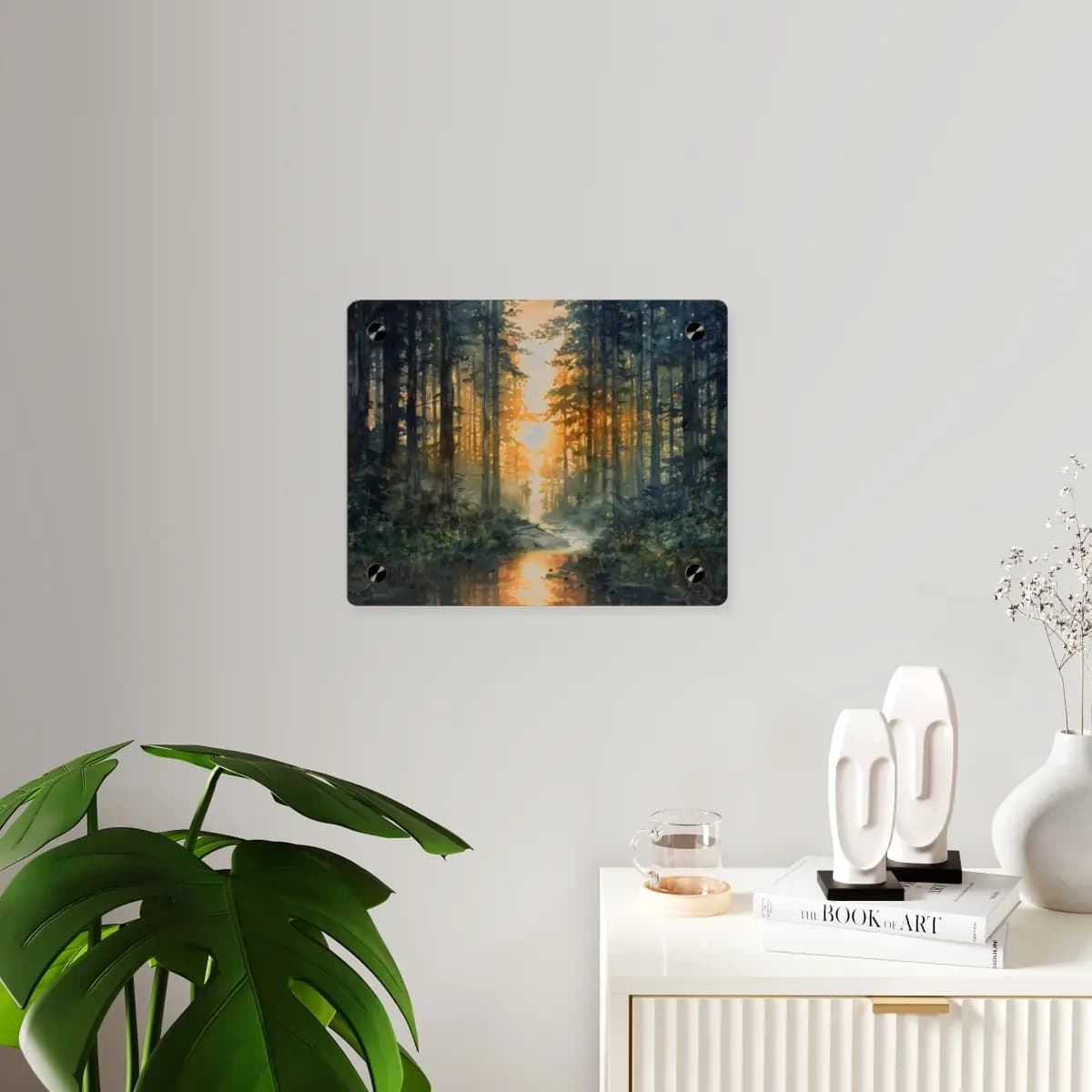 Golden Sunset Deep Within the Forest - Acrylic Wall Art Panels mockup angle 3