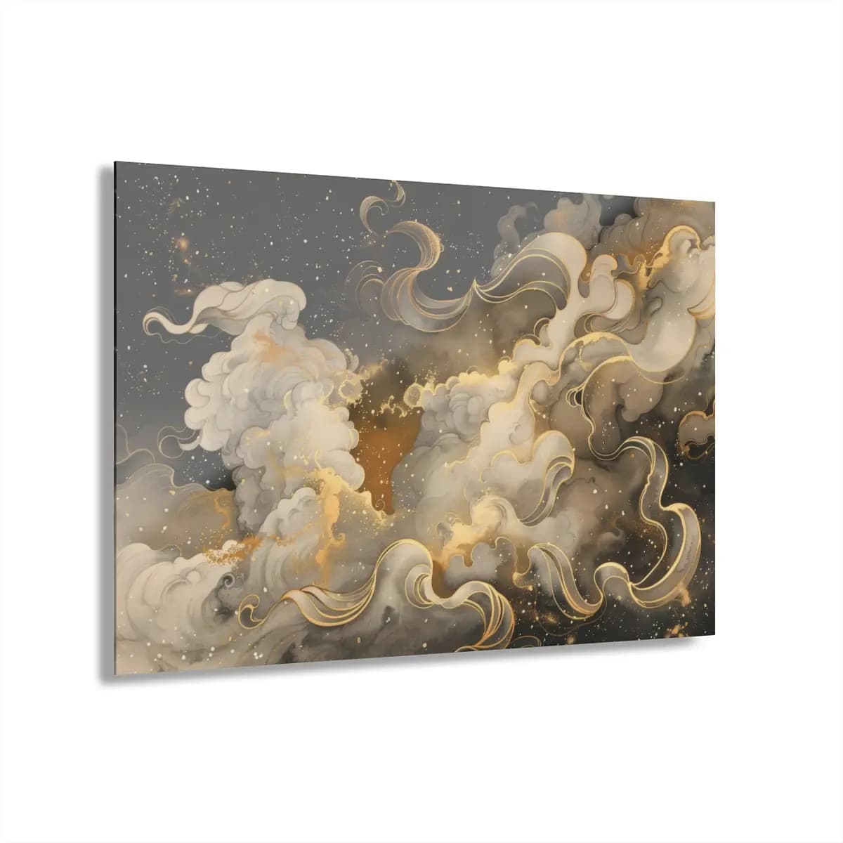 Golden Swirling Clouds Across a Starlit Night - Acrylic Prints (French Cleat Hanging) mockup angle 1