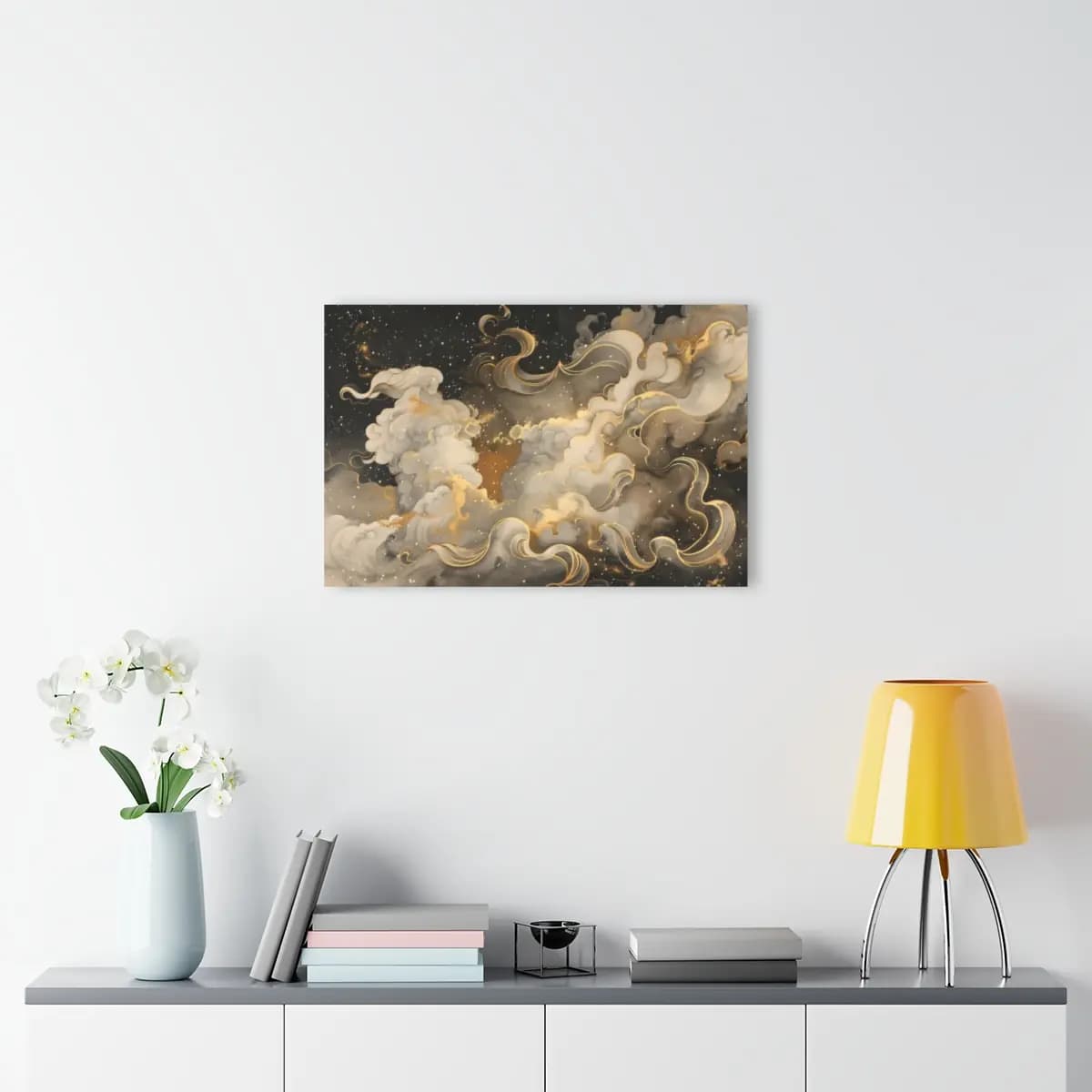 Golden Swirling Clouds Across a Starlit Night - Acrylic Prints (French Cleat Hanging) mockup angle 4