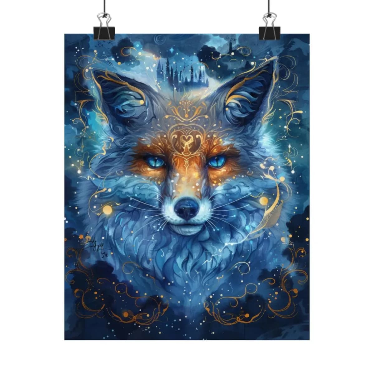 The Mystic Fox with Sapphire Eyes - Matte Vertical Posters mockup angle 1