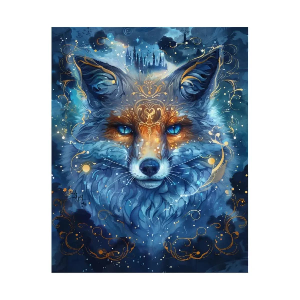 The Mystic Fox with Sapphire Eyes - Matte Vertical Posters mockup angle 2