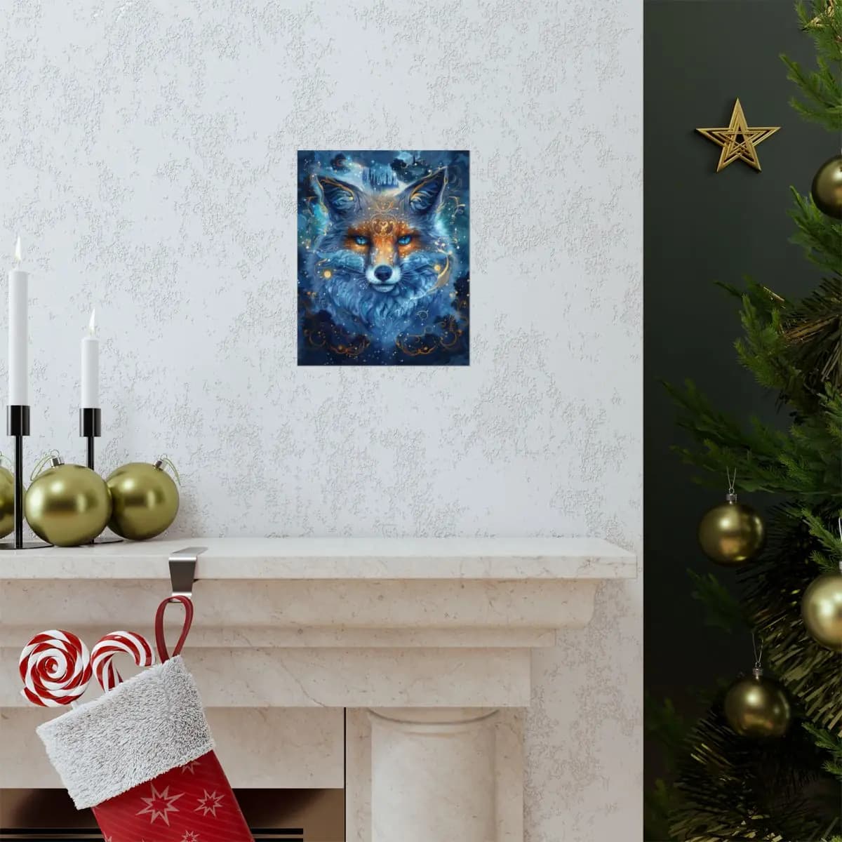 The Mystic Fox with Sapphire Eyes - Matte Vertical Posters mockup angle 7