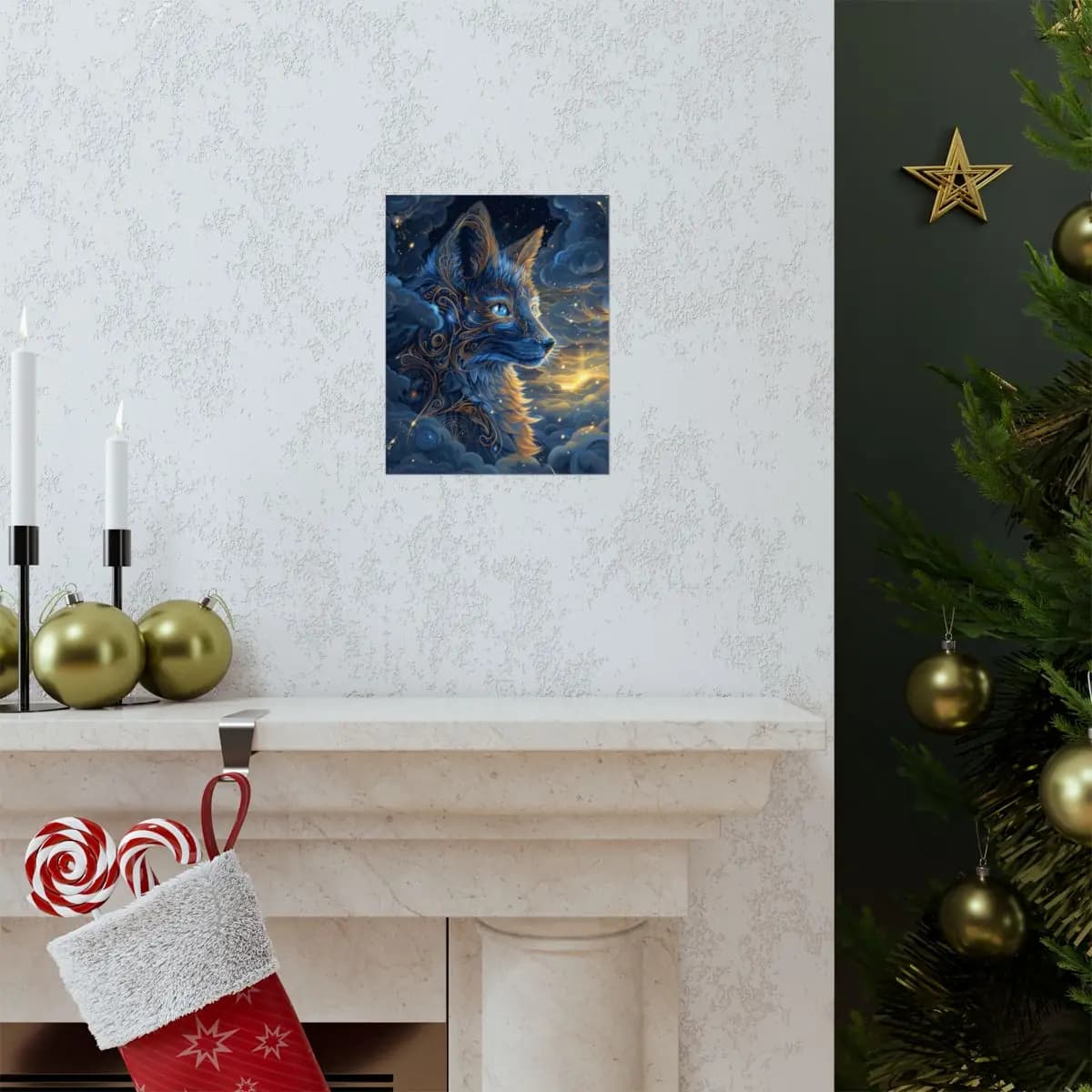 The Celestial Guardian with Sapphire Eyes - Matte Vertical Posters mockup angle 7