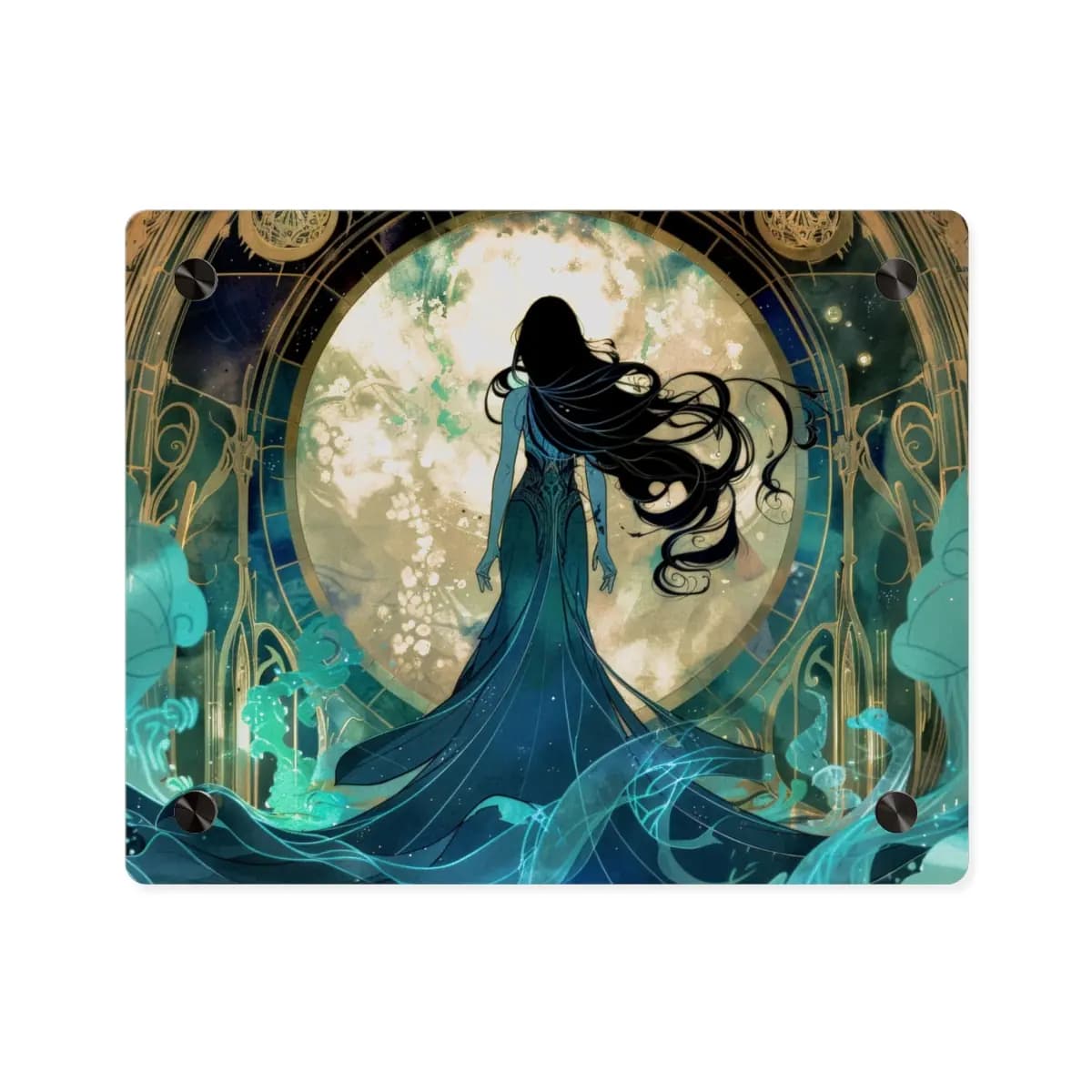 Mystic Silhouette Before the Celestial Gateway - Acrylic Wall Art Panels mockup angle 1