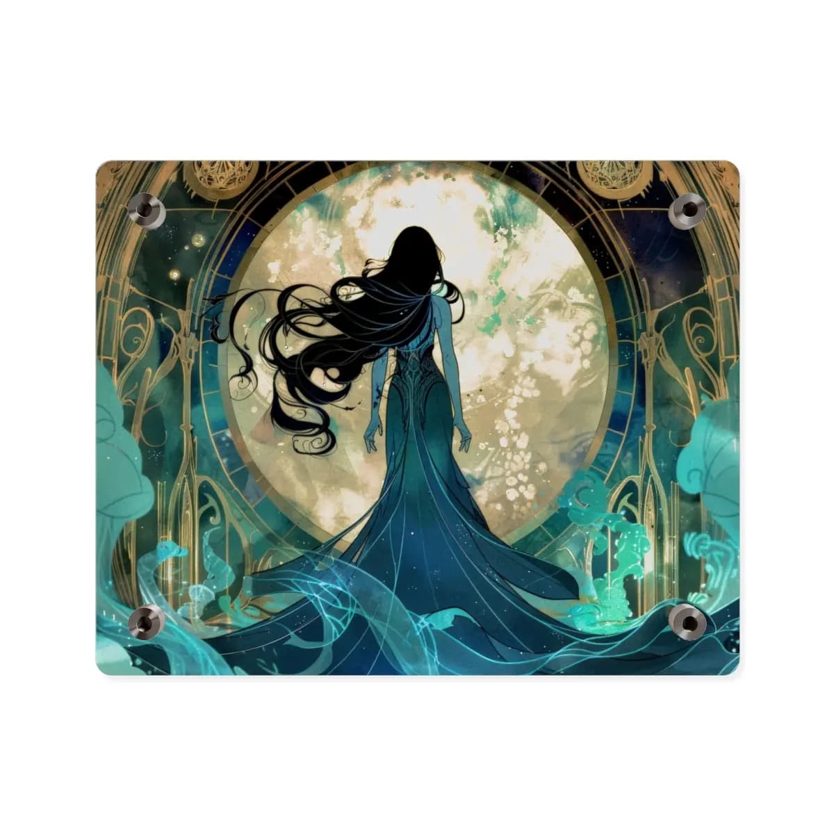 Mystic Silhouette Before the Celestial Gateway - Acrylic Wall Art Panels mockup angle 2
