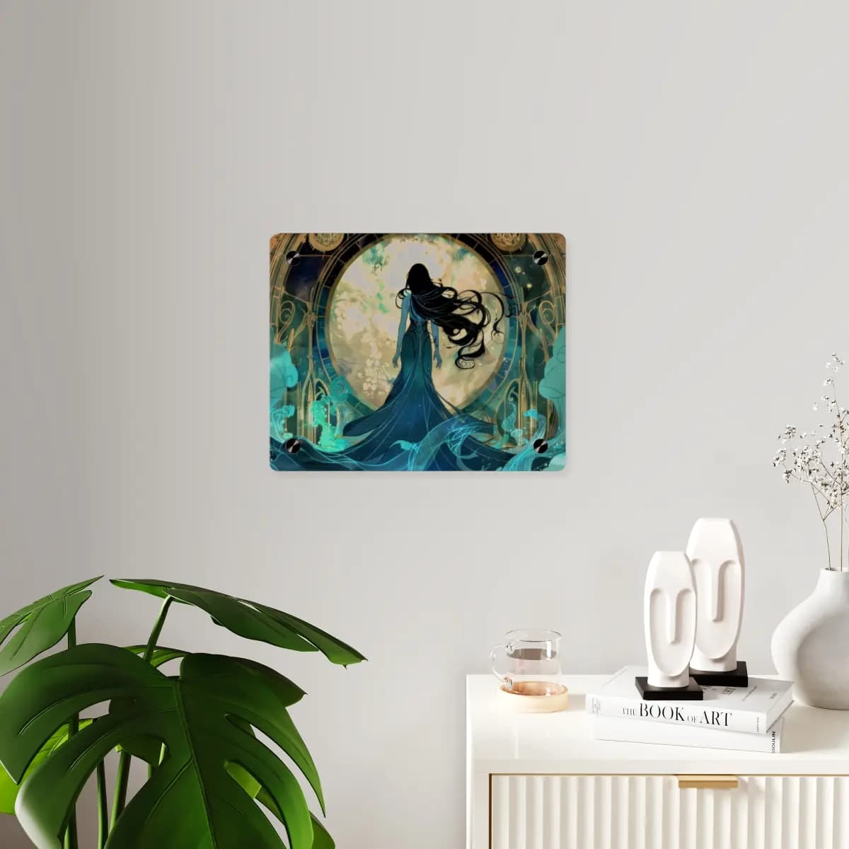 Mystic Silhouette Before the Celestial Gateway - Acrylic Wall Art Panels mockup angle 3