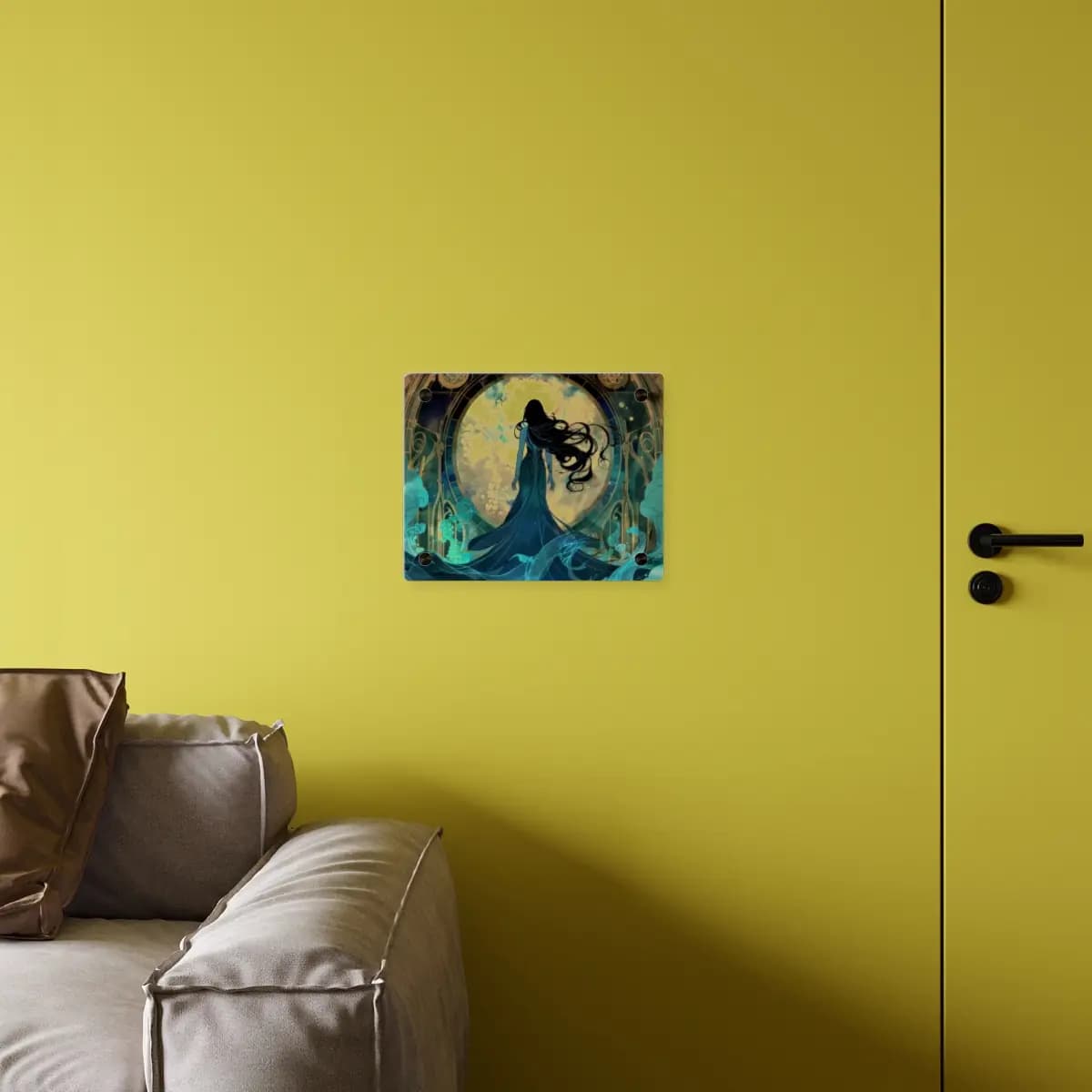 Mystic Silhouette Before the Celestial Gateway - Acrylic Wall Art Panels mockup angle 4