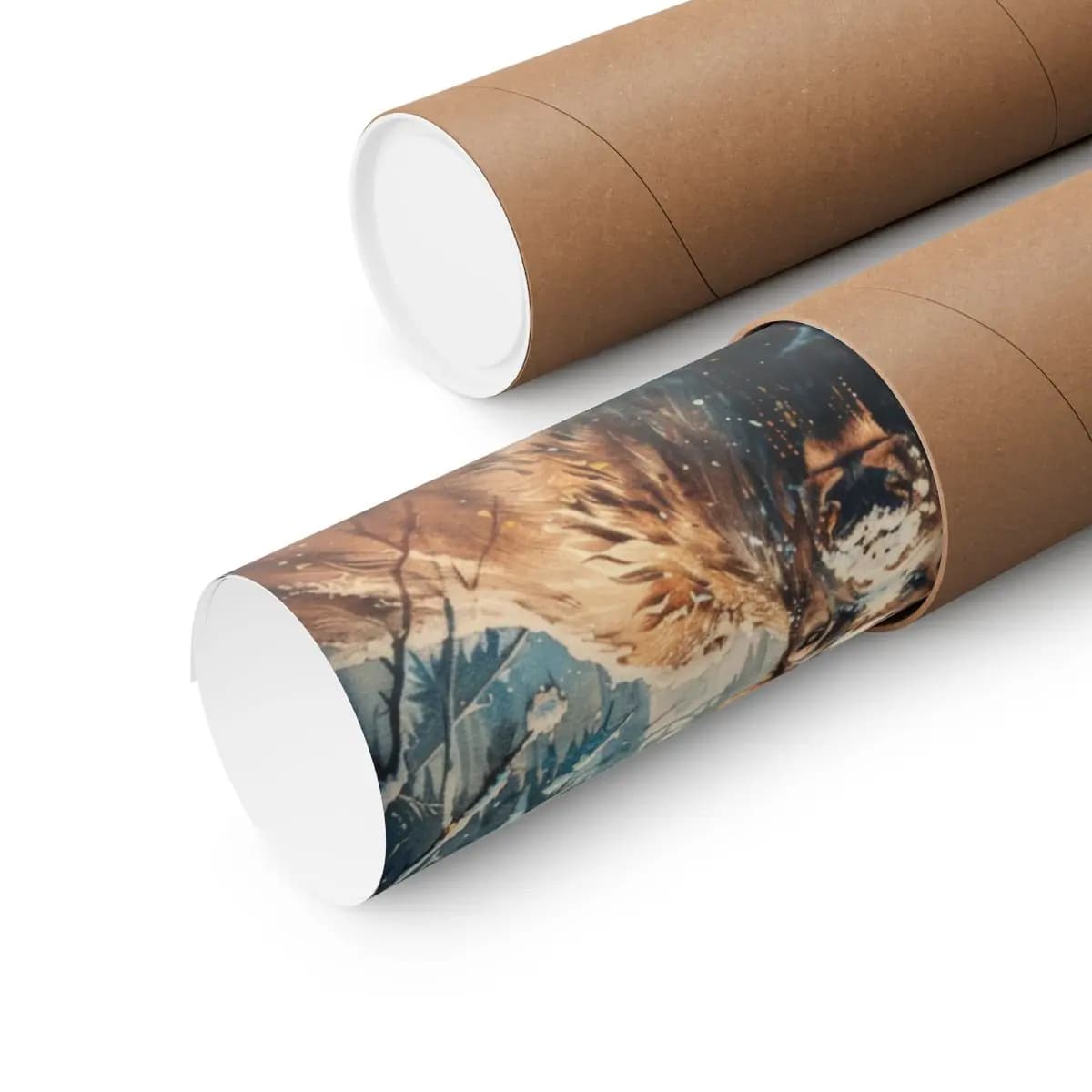 Majestic Stag and Fox in the Winter Forest - Matte Vertical Posters mockup angle 3