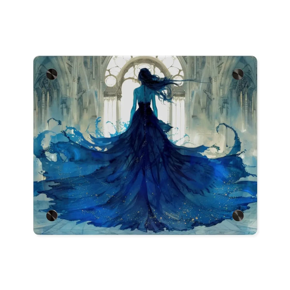 The Water Queen in the Blue Cathedral - Acrylic Wall Art Panels mockup angle 1