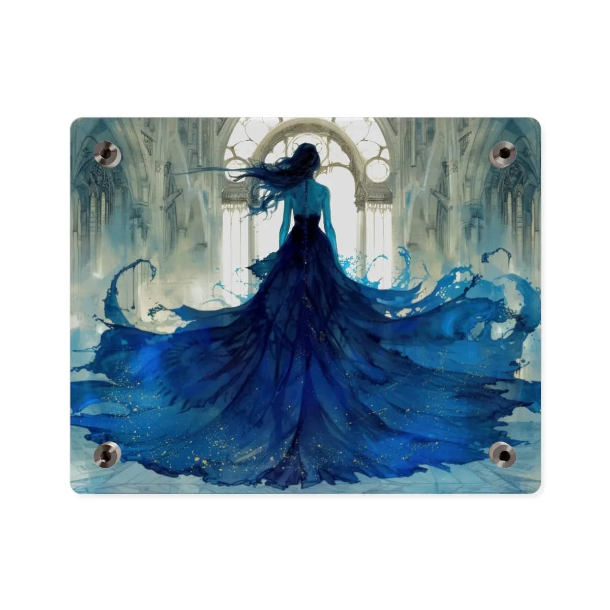 The Water Queen in the Blue Cathedral - Acrylic Wall Art Panels mockup angle 2