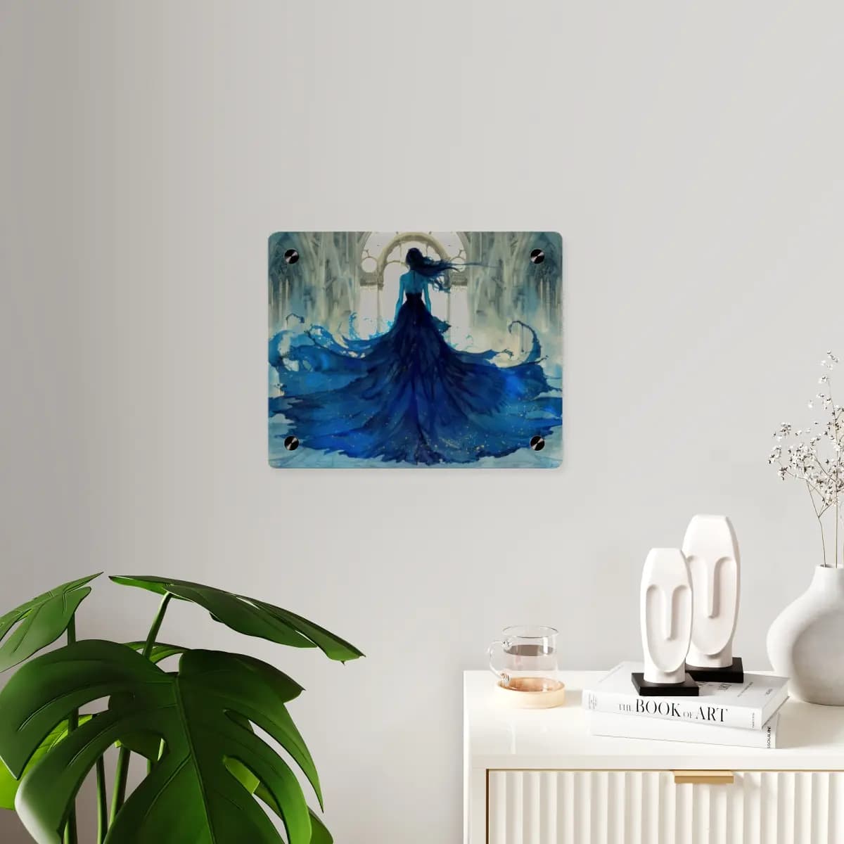 The Water Queen in the Blue Cathedral - Acrylic Wall Art Panels mockup angle 3