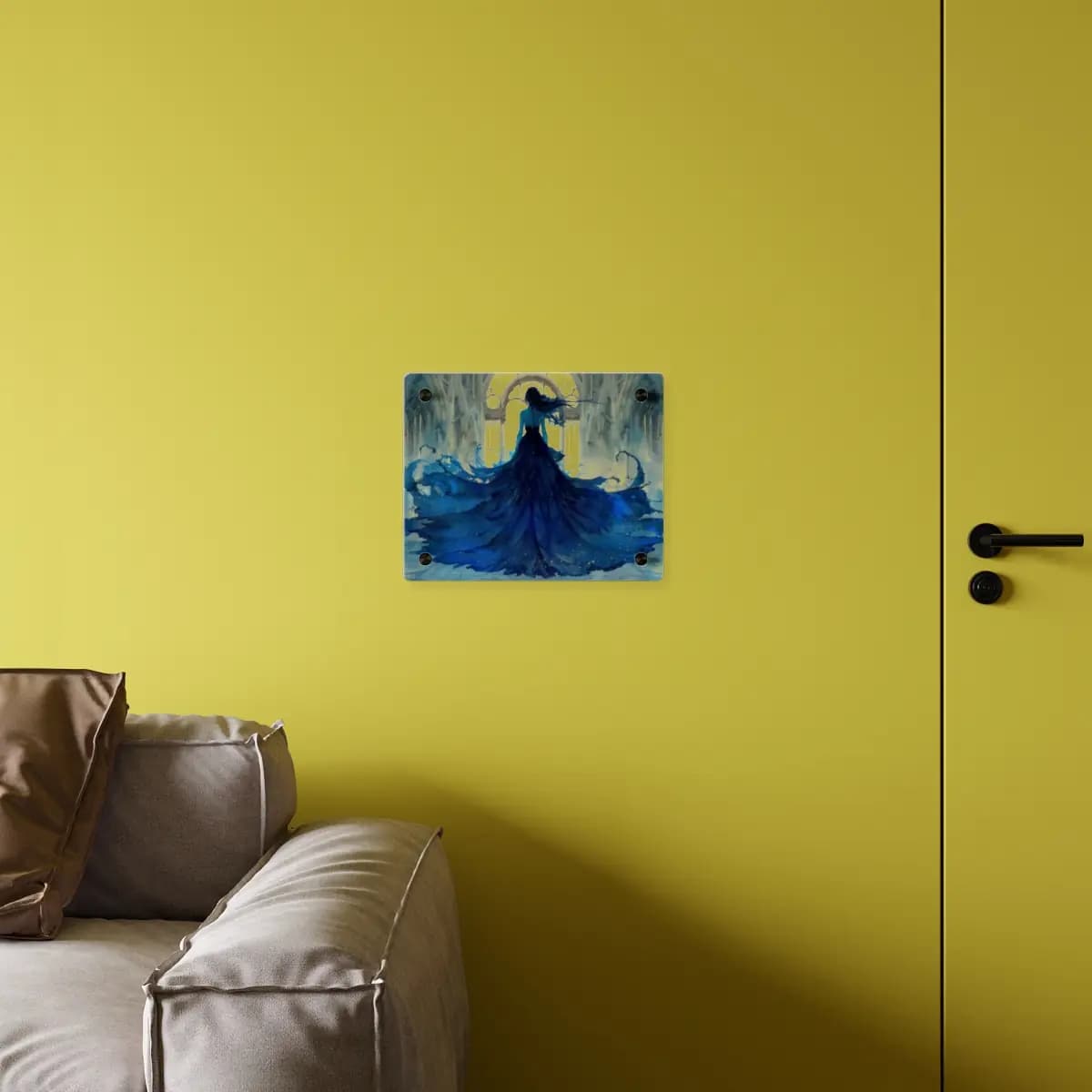 The Water Queen in the Blue Cathedral - Acrylic Wall Art Panels mockup angle 4