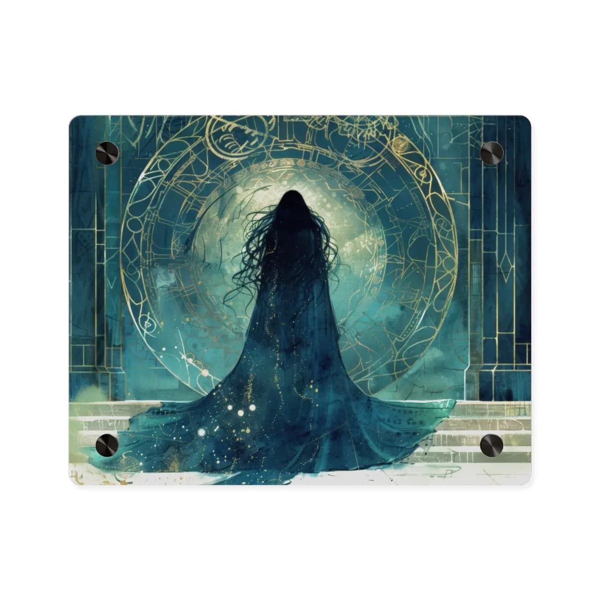 Silhouetted Figure Before the Arcane Portal - Acrylic Wall Art Panels mockup angle 1