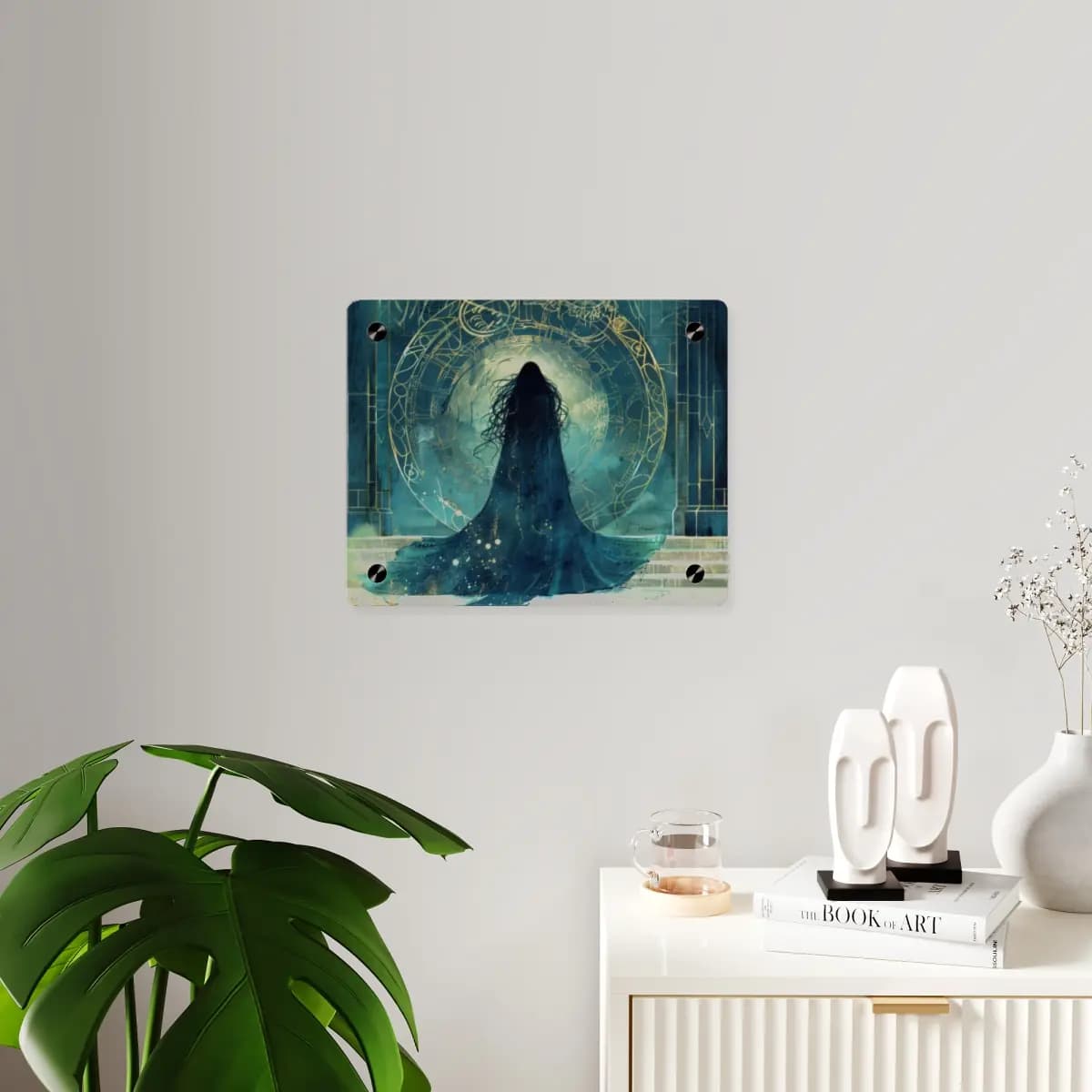 Silhouetted Figure Before the Arcane Portal - Acrylic Wall Art Panels mockup angle 3