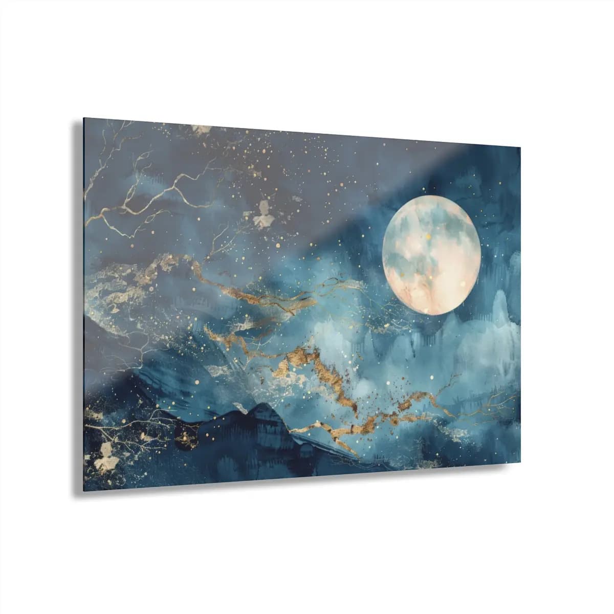 Full Moon Over Golden Celestial Mountains - Acrylic Prints (French Cleat Hanging) mockup angle 1