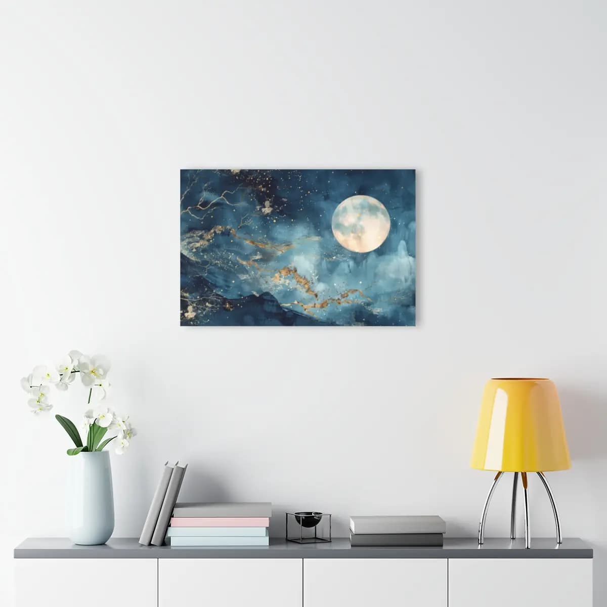 Full Moon Over Golden Celestial Mountains - Acrylic Prints (French Cleat Hanging) mockup angle 4