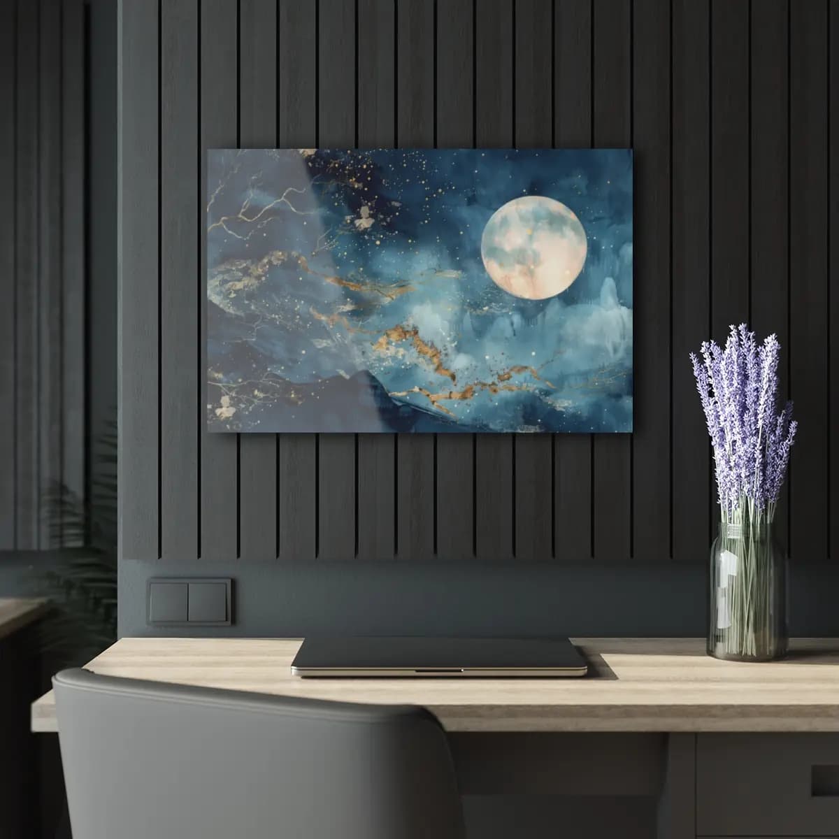 Full Moon Over Golden Celestial Mountains - Acrylic Prints (French Cleat Hanging) mockup angle 5