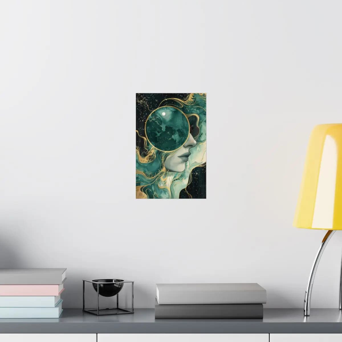 Woman's Face and Moon in Emerald Infinity - Matte Vertical Posters mockup angle 8