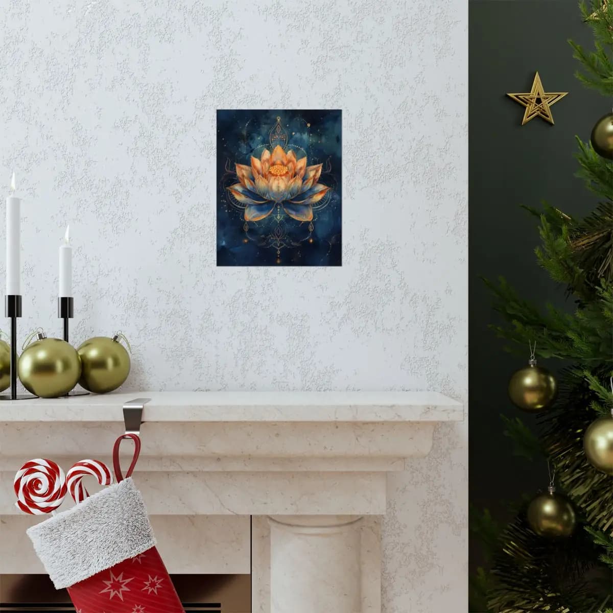 Sacred Blazing Lotus Against a Midnight Ground - Matte Vertical Posters mockup angle 7