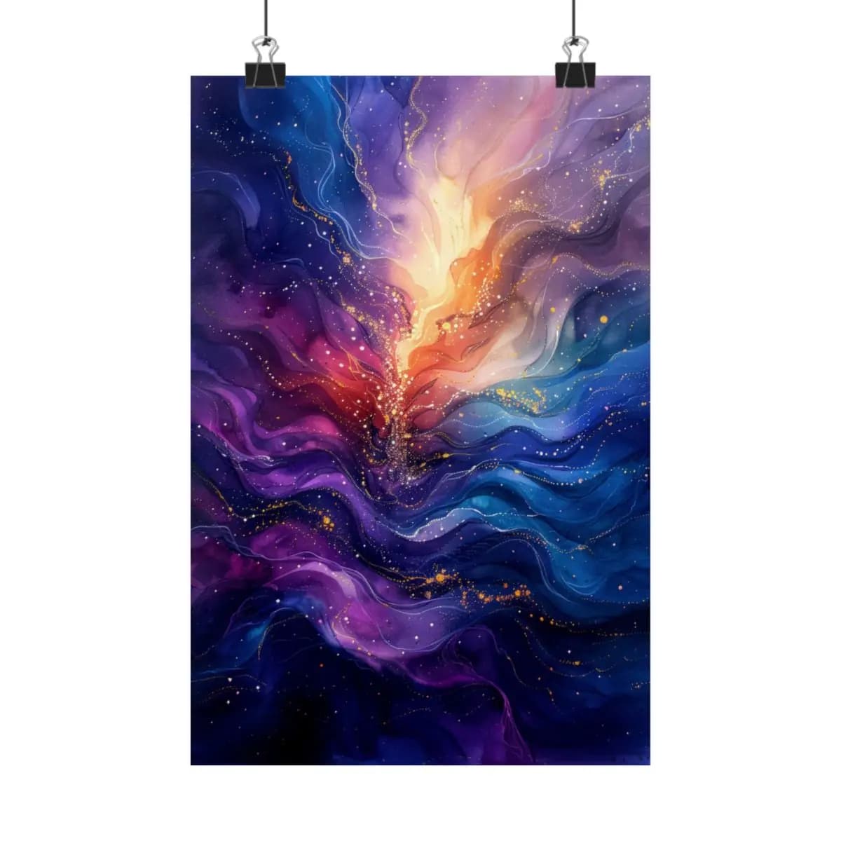 Cosmic Explosion Between Flame and Ocean - Matte Vertical Posters mockup angle 1