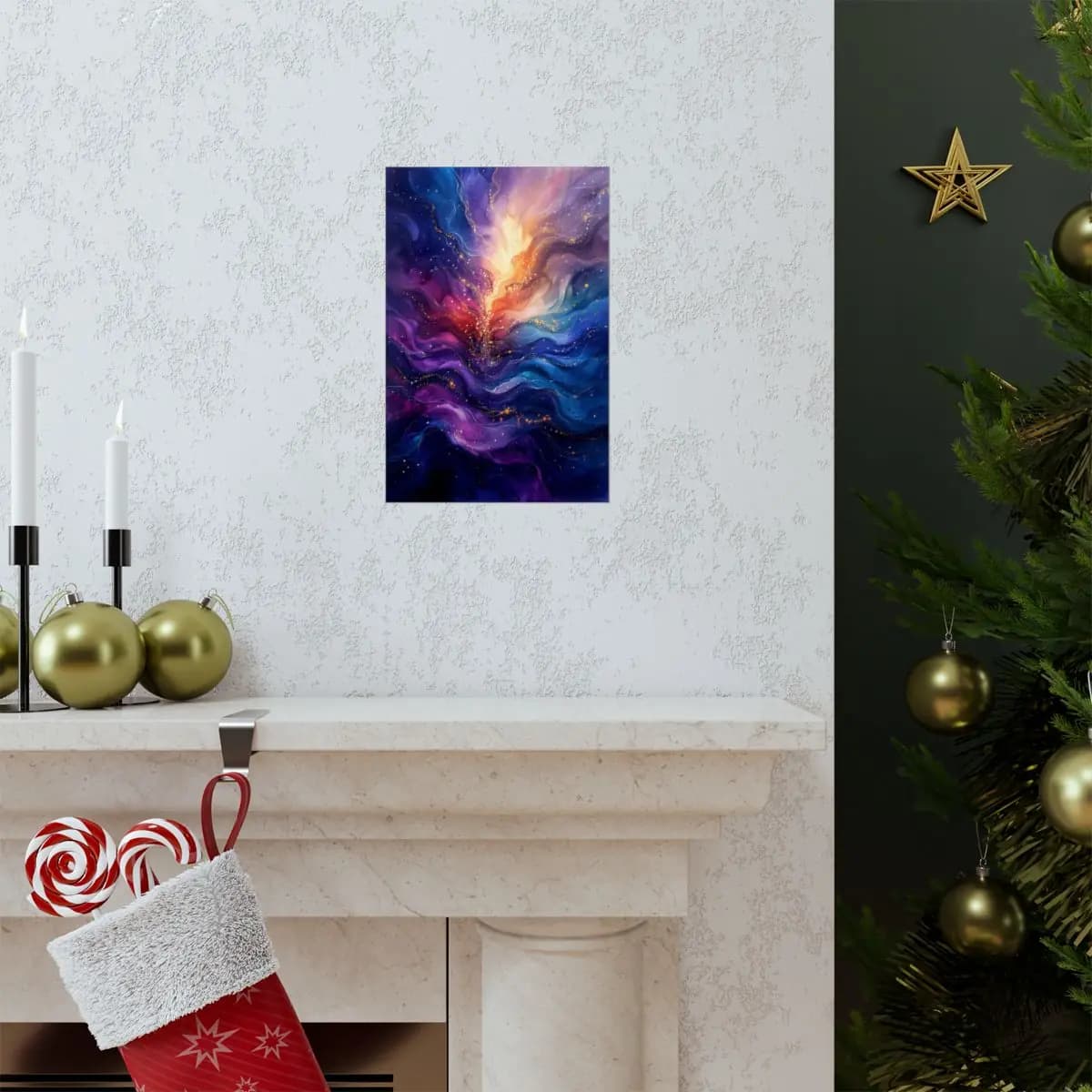 Cosmic Explosion Between Flame and Ocean - Matte Vertical Posters mockup angle 7