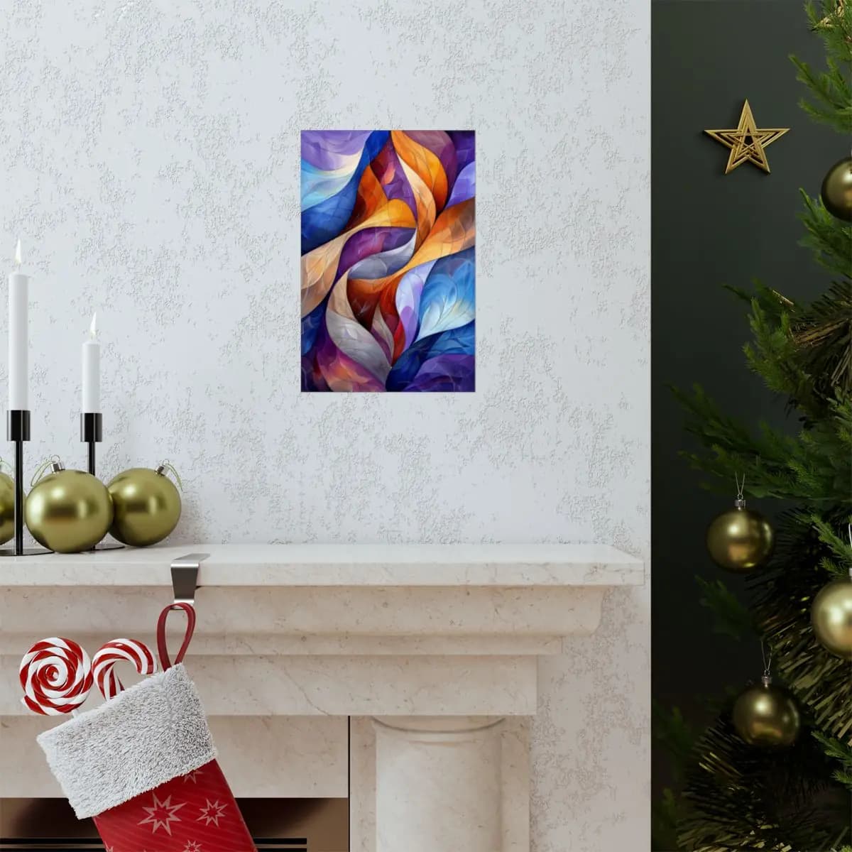 Swirling Organic Forms in Vivid Interplay - Matte Vertical Posters mockup angle 7
