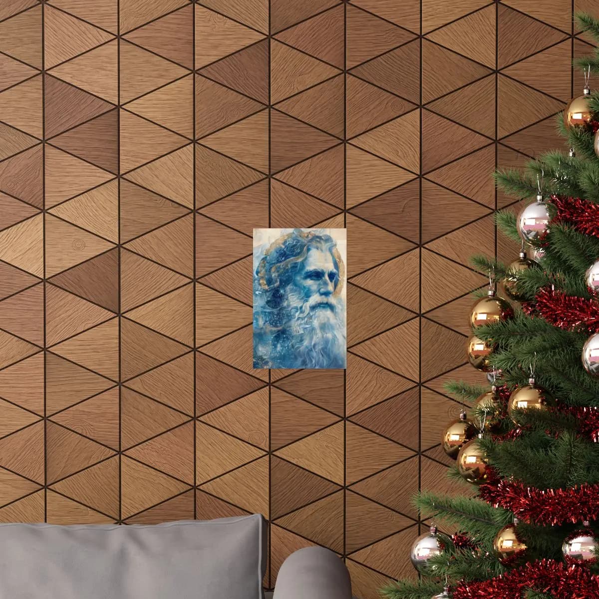 Ancient Sage with Golden Celtic Halos and Cosmic Blue - Matte Vertical Posters mockup angle 4