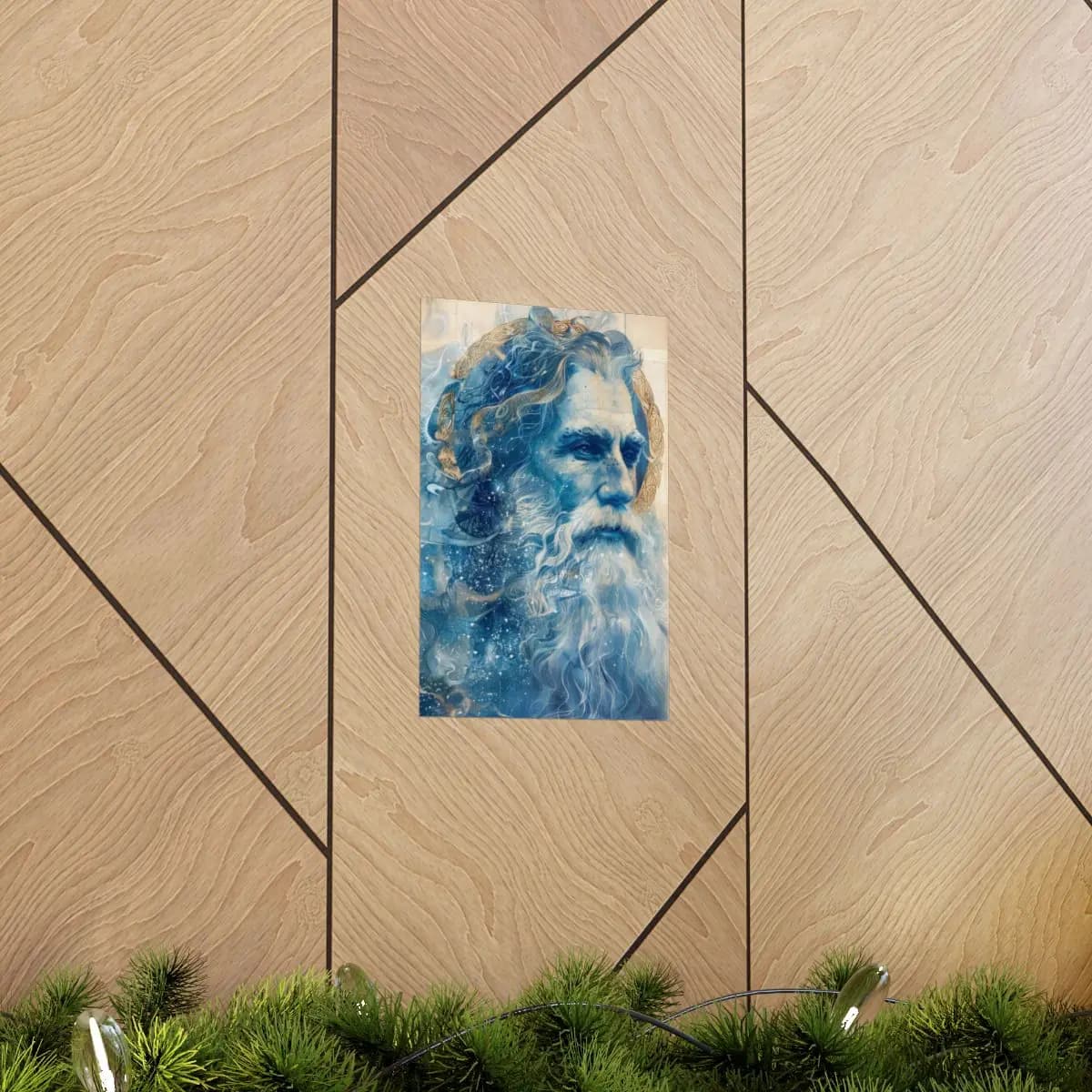 Ancient Sage with Golden Celtic Halos and Cosmic Blue - Matte Vertical Posters mockup angle 5