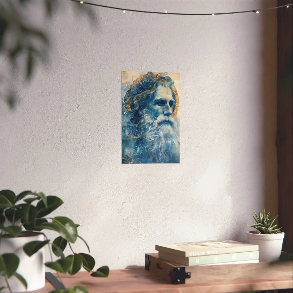 Ancient Sage with Golden Celtic Halos and Cosmic Blue - Matte Vertical Posters mockup angle 6