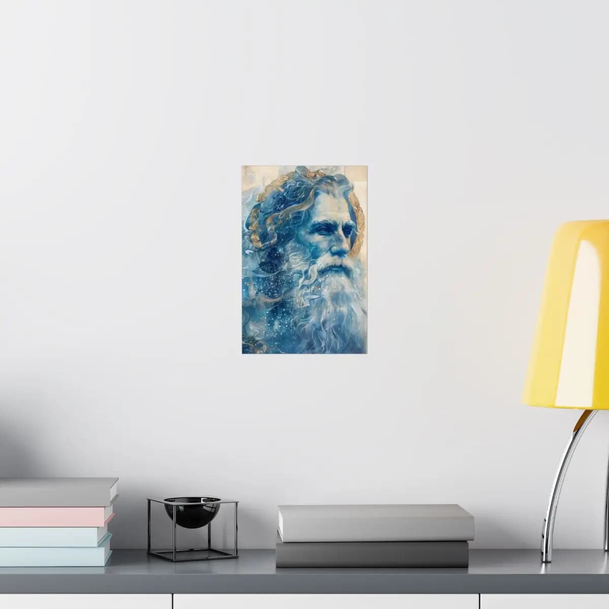 Ancient Sage with Golden Celtic Halos and Cosmic Blue - Matte Vertical Posters mockup angle 8