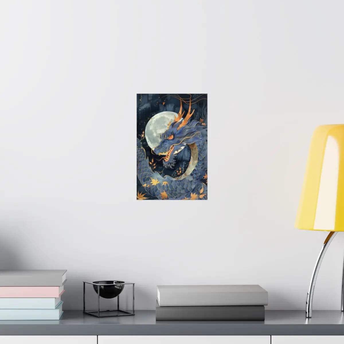 Blue Celestial Dragon Beneath the Full Moon - Matte Vertical Posters mockup angle 8