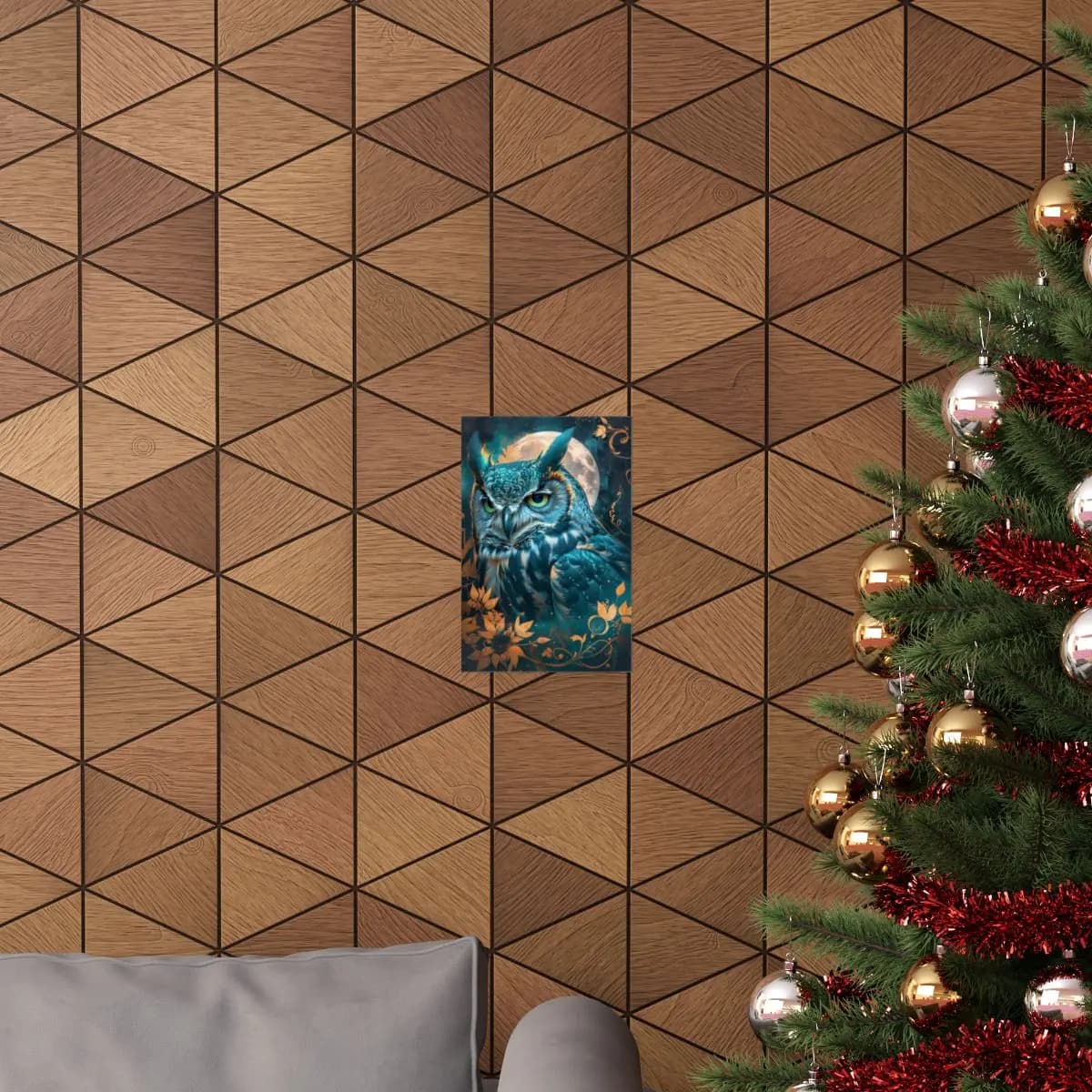 Mystic Owl Beneath the Golden Moon - Matte Vertical Posters mockup angle 4