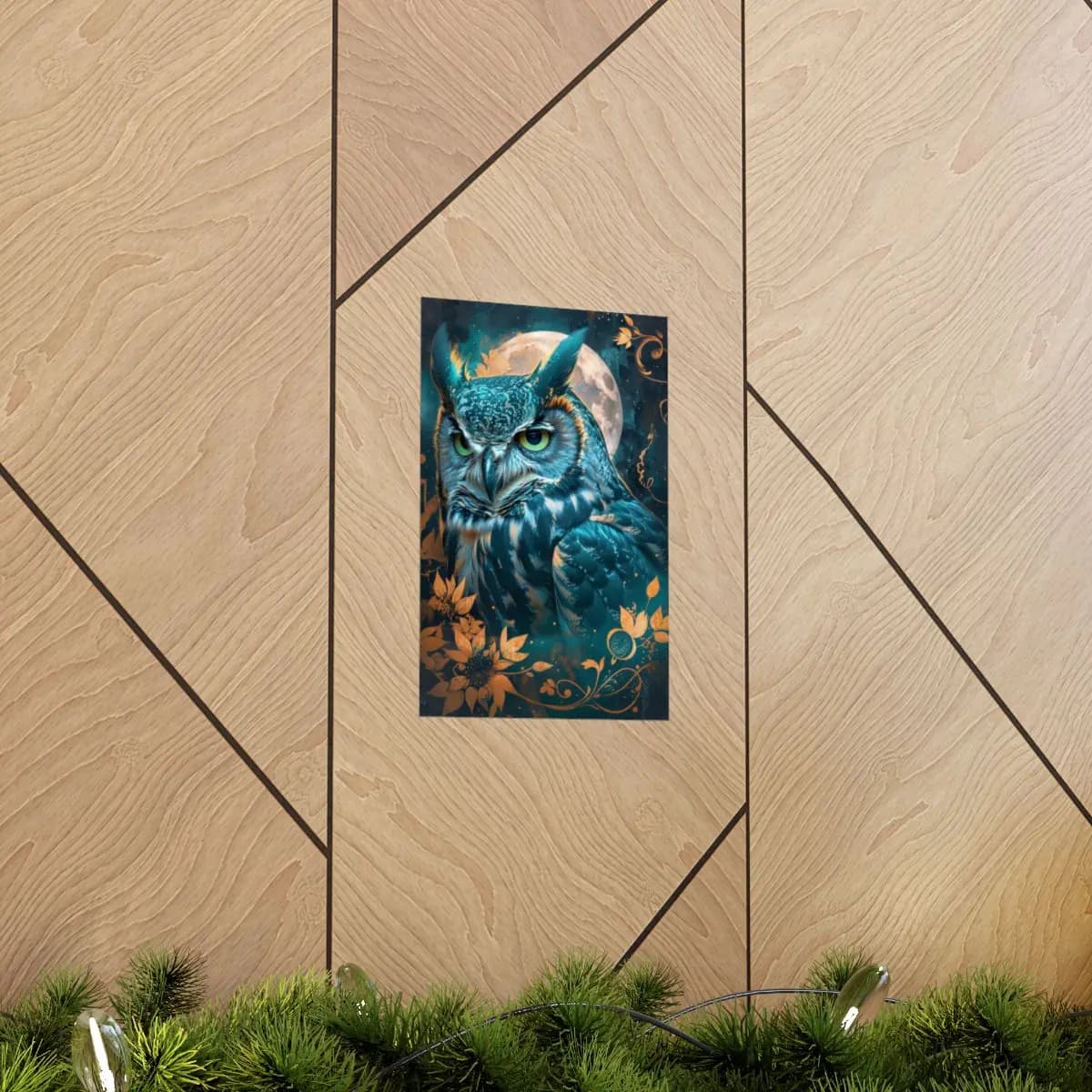 Mystic Owl Beneath the Golden Moon - Matte Vertical Posters mockup angle 5