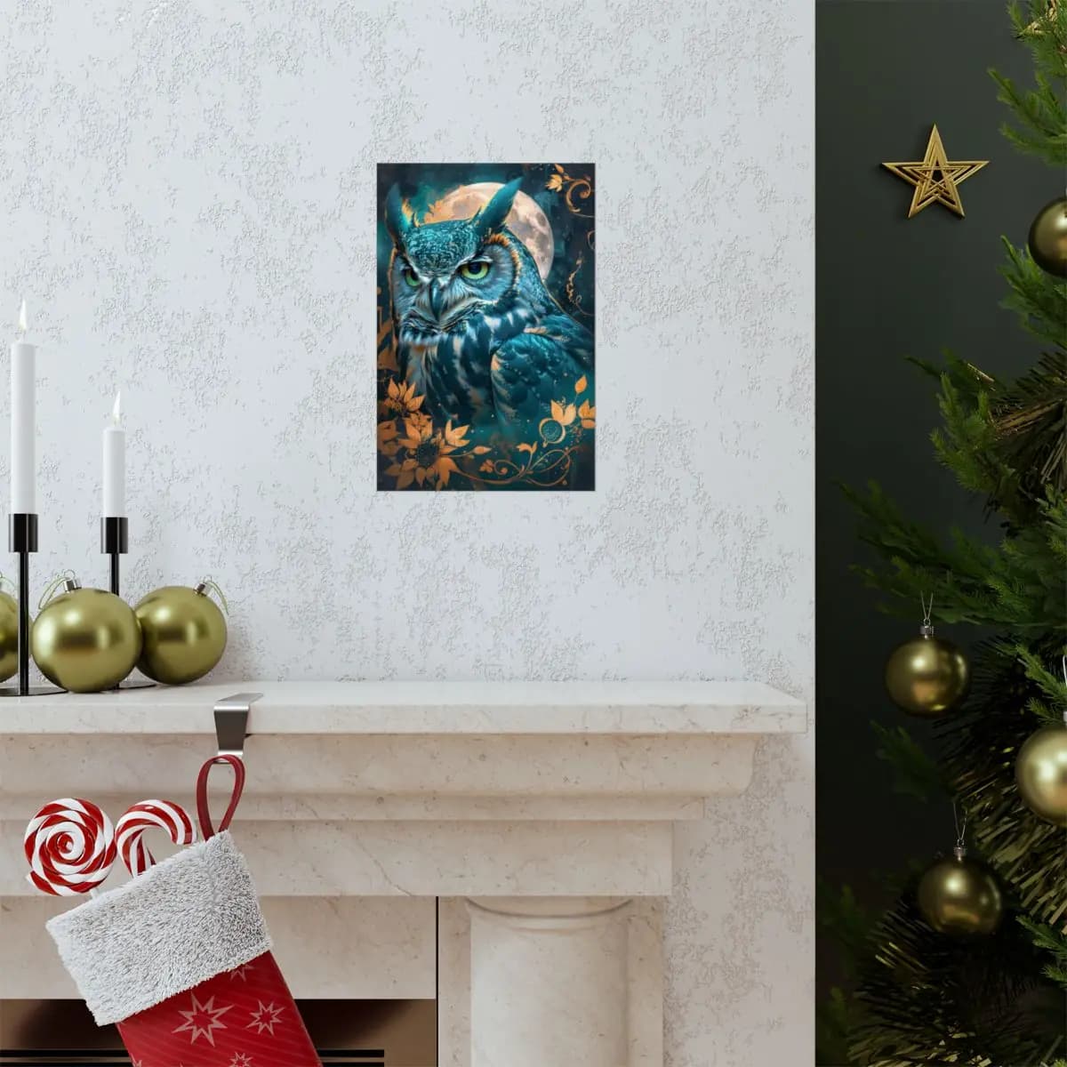 Mystic Owl Beneath the Golden Moon - Matte Vertical Posters mockup angle 7