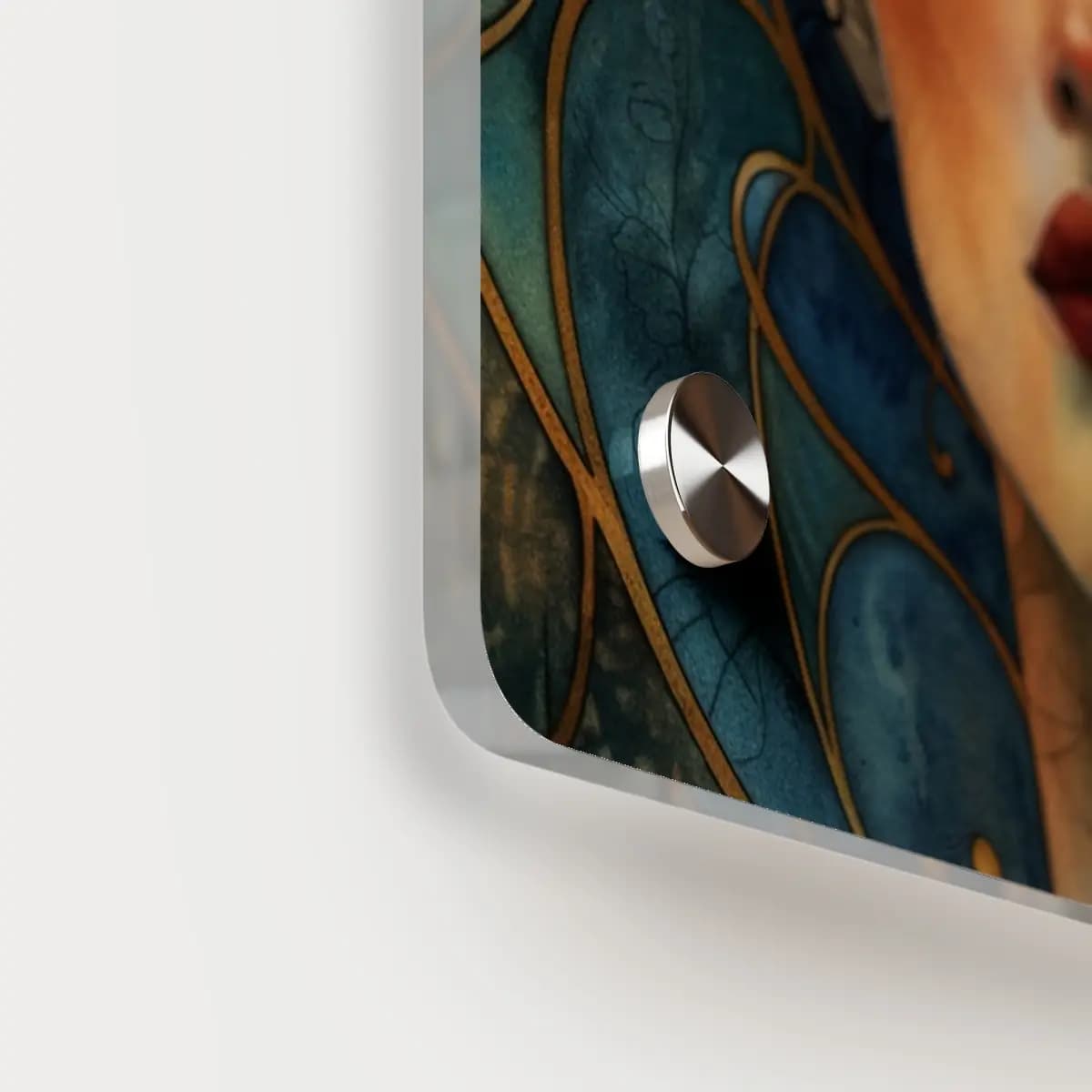 Golden-Leafed Goddess with Amber Gaze - Acrylic Wall Art Panels mockup angle 5