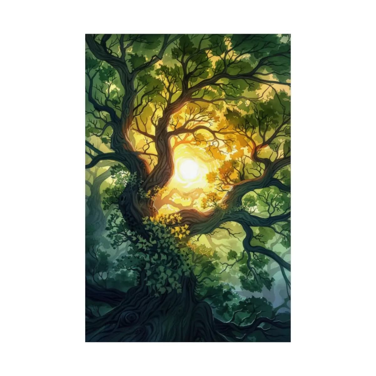 The Ancient Tree and the Golden Light - Matte Vertical Posters mockup angle 2