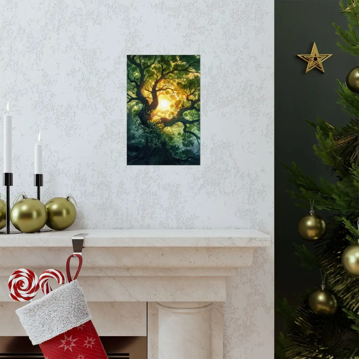 The Ancient Tree and the Golden Light - Matte Vertical Posters mockup angle 7