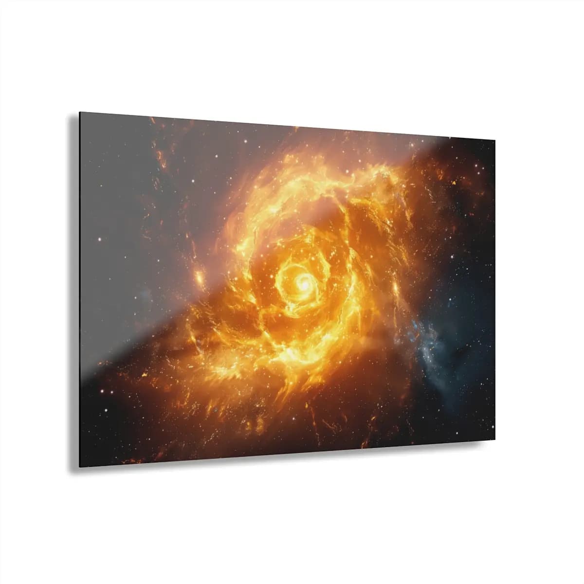 Fiery Spiral Galaxy Blazing Through Deep Space - Acrylic Prints (French Cleat Hanging) mockup angle 1