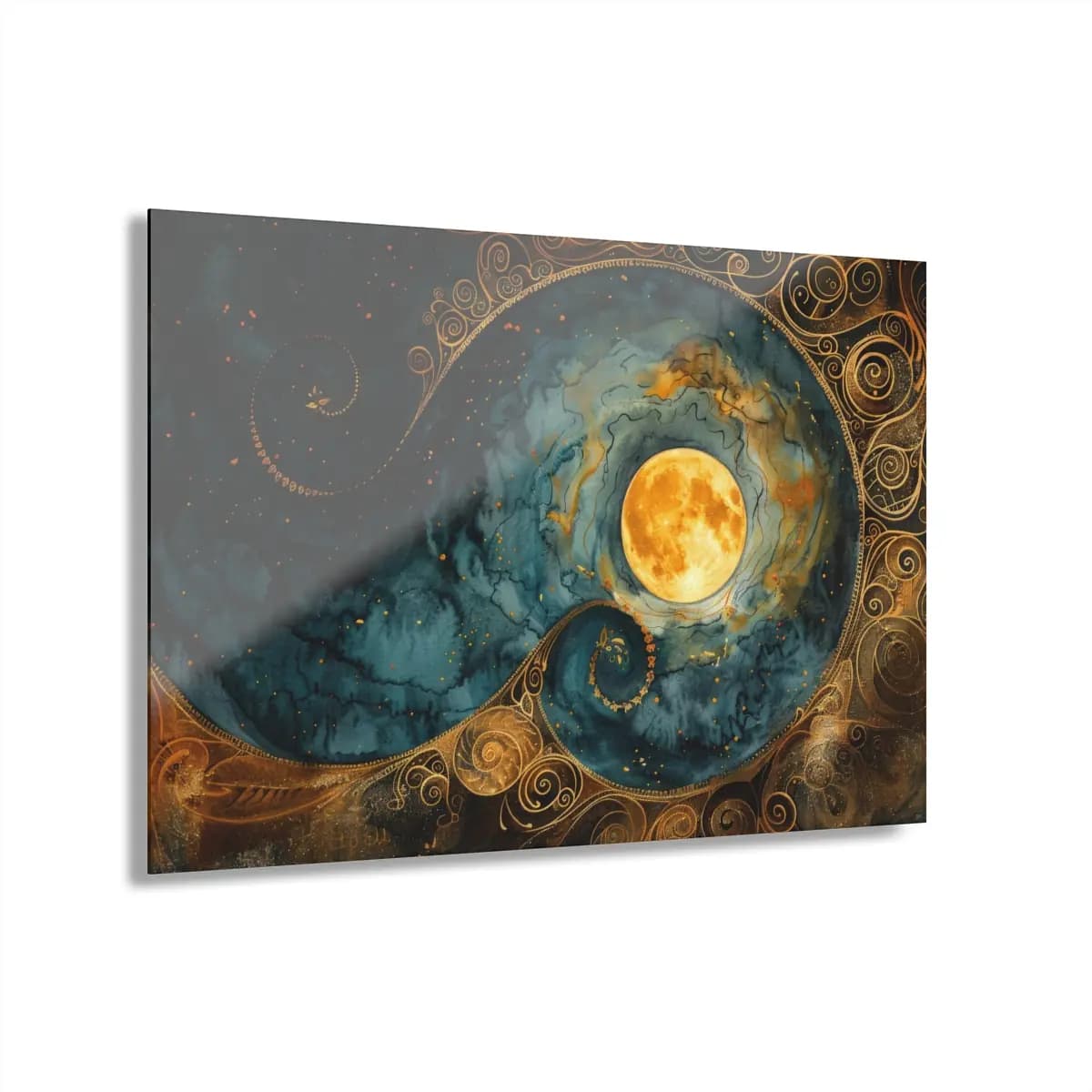 Golden Full Moon in a Swirling Celestial Sky - Acrylic Prints (French Cleat Hanging) mockup angle 1