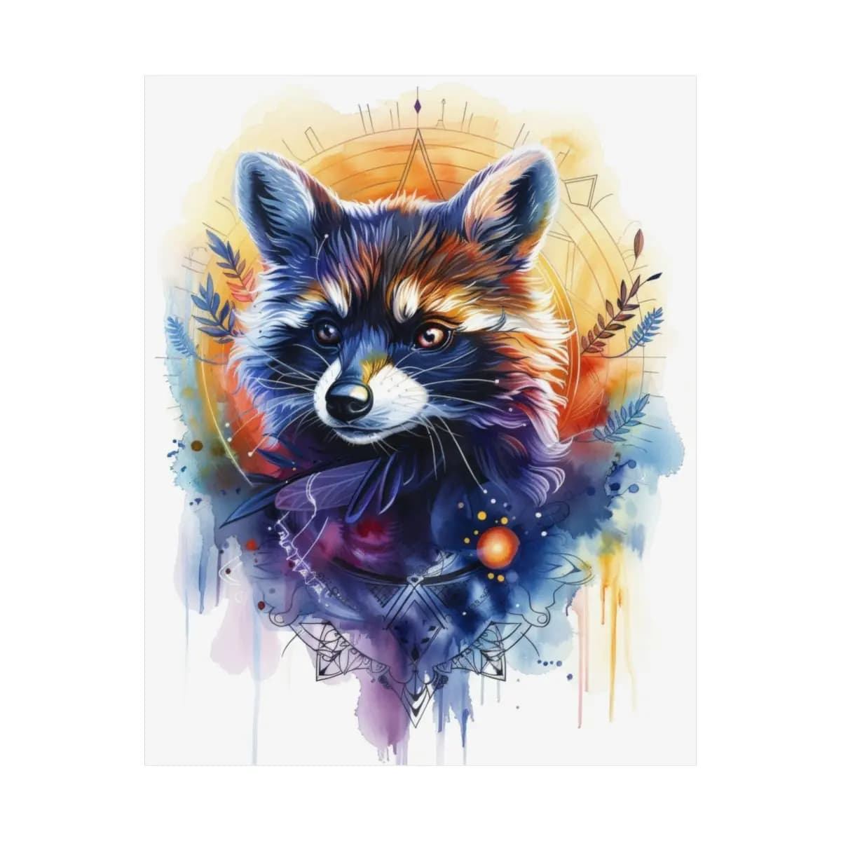 Mystic Raccoon with Feathers and Mandala - Matte Vertical Posters mockup angle 2